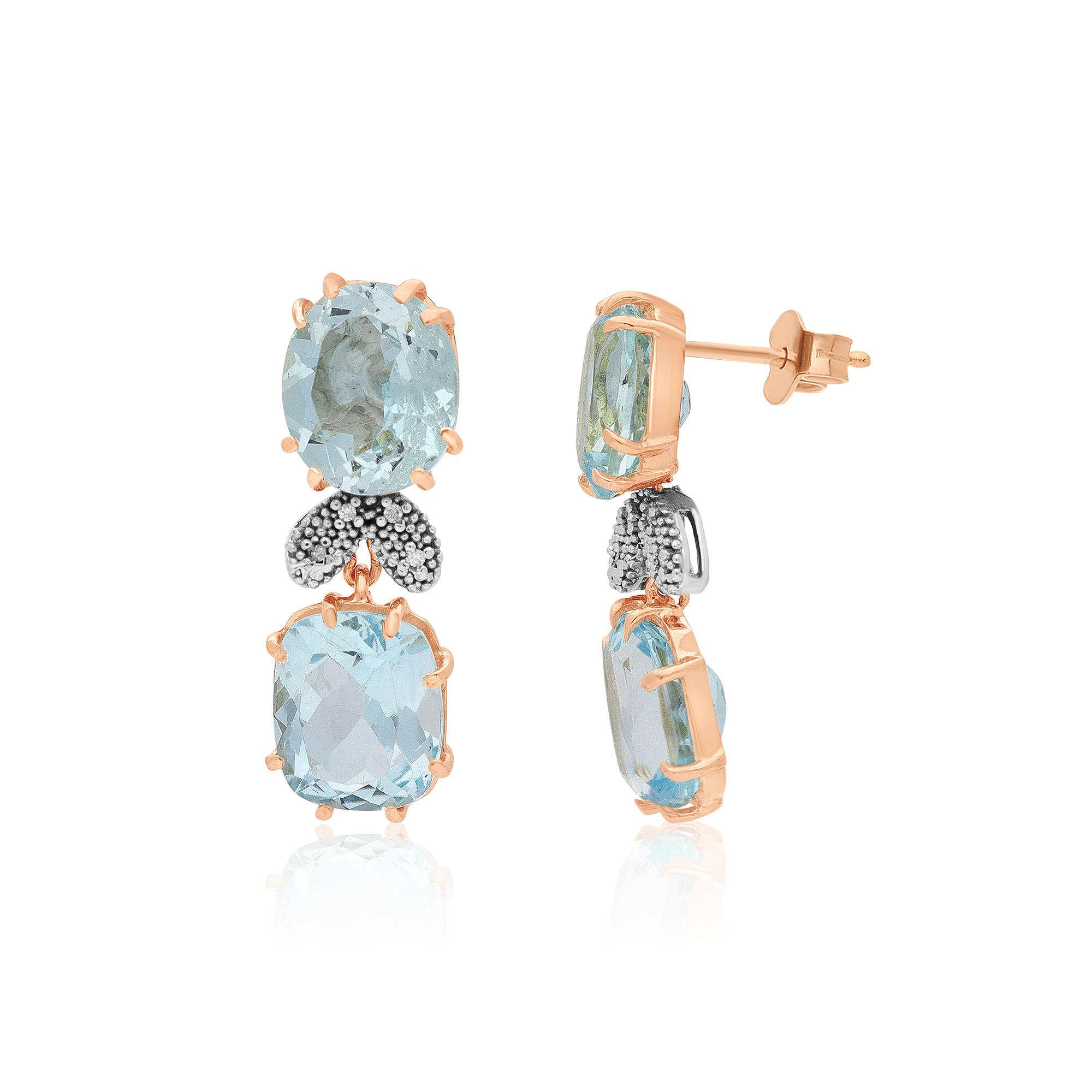 Earrings in yellow and white gold with blue topaz and diamonds 0.04ct - STANOPPI