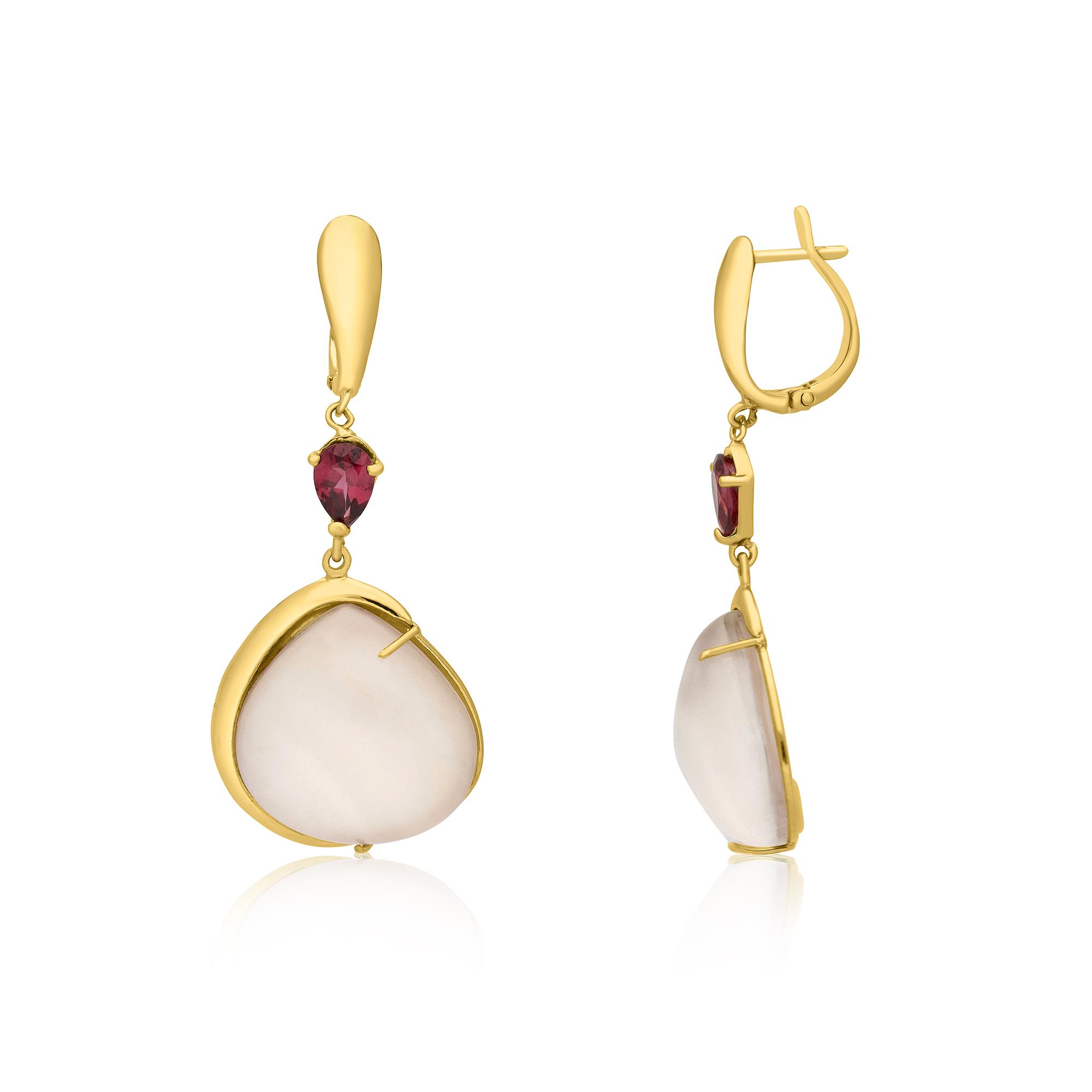 Earrings in rose gold with pink tourmaline, white quartz, and mop - STANOPPI