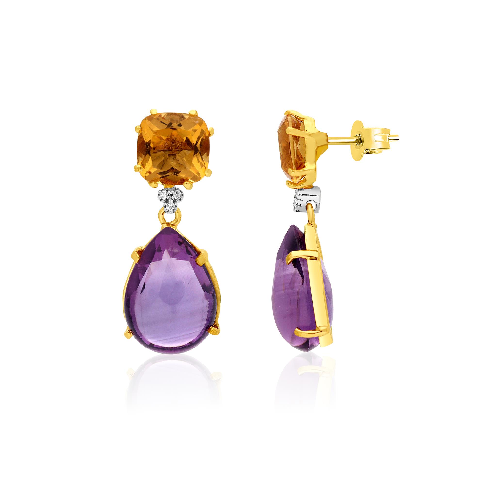 Earrings in rose and white gold with citrine, amethyst, and diamonds 0.06ct - STANOPPI