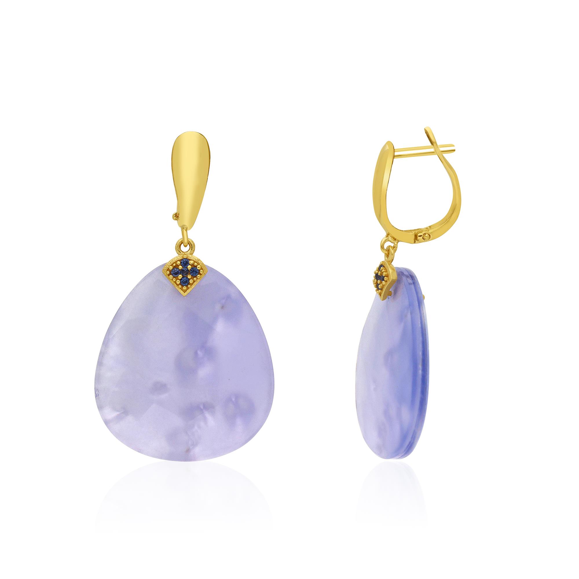 Earrings in rose and white gold with tanzanite, blue topaz, and mop - STANOPPI