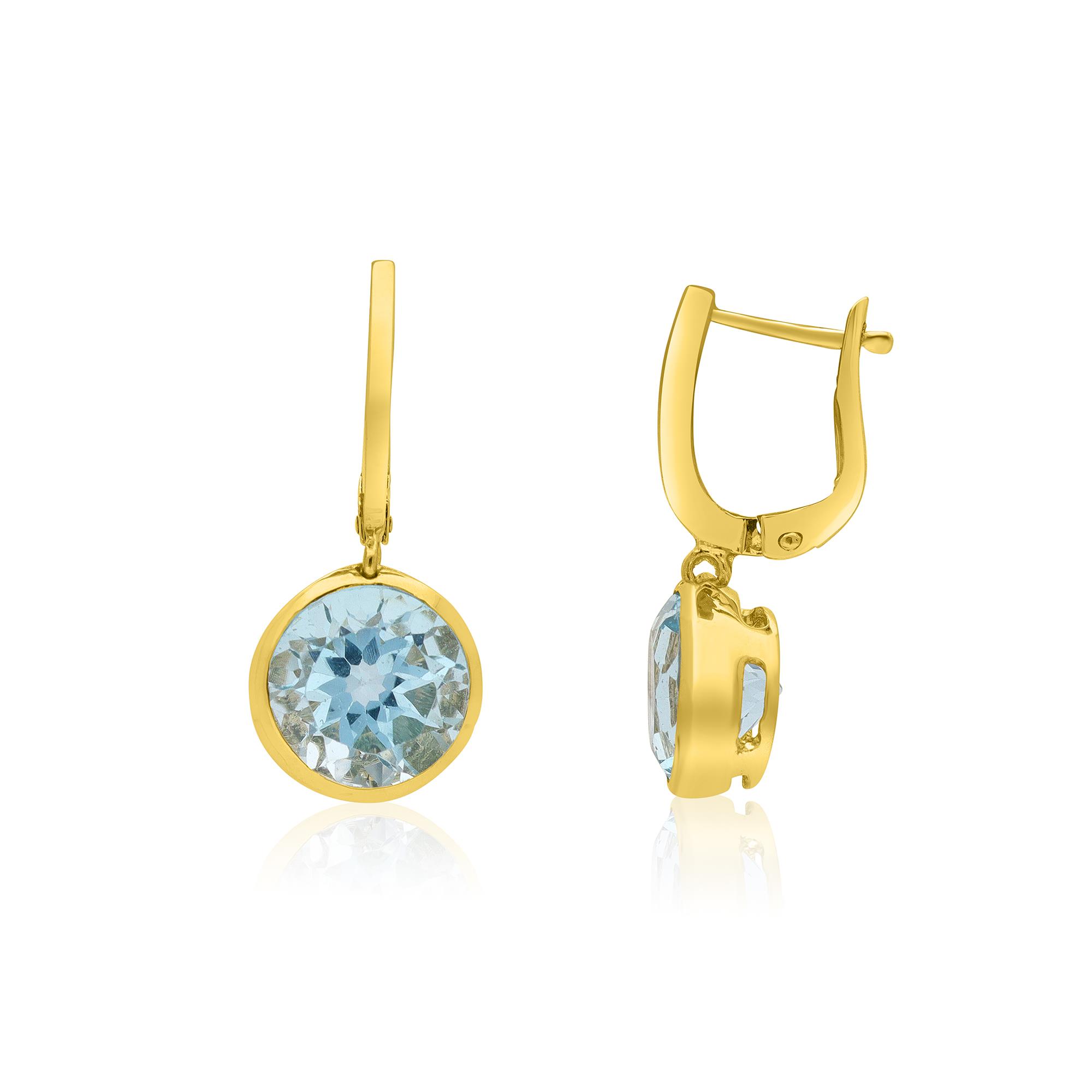 Earrings in yellow gold with round blue topaz - STANOPPI