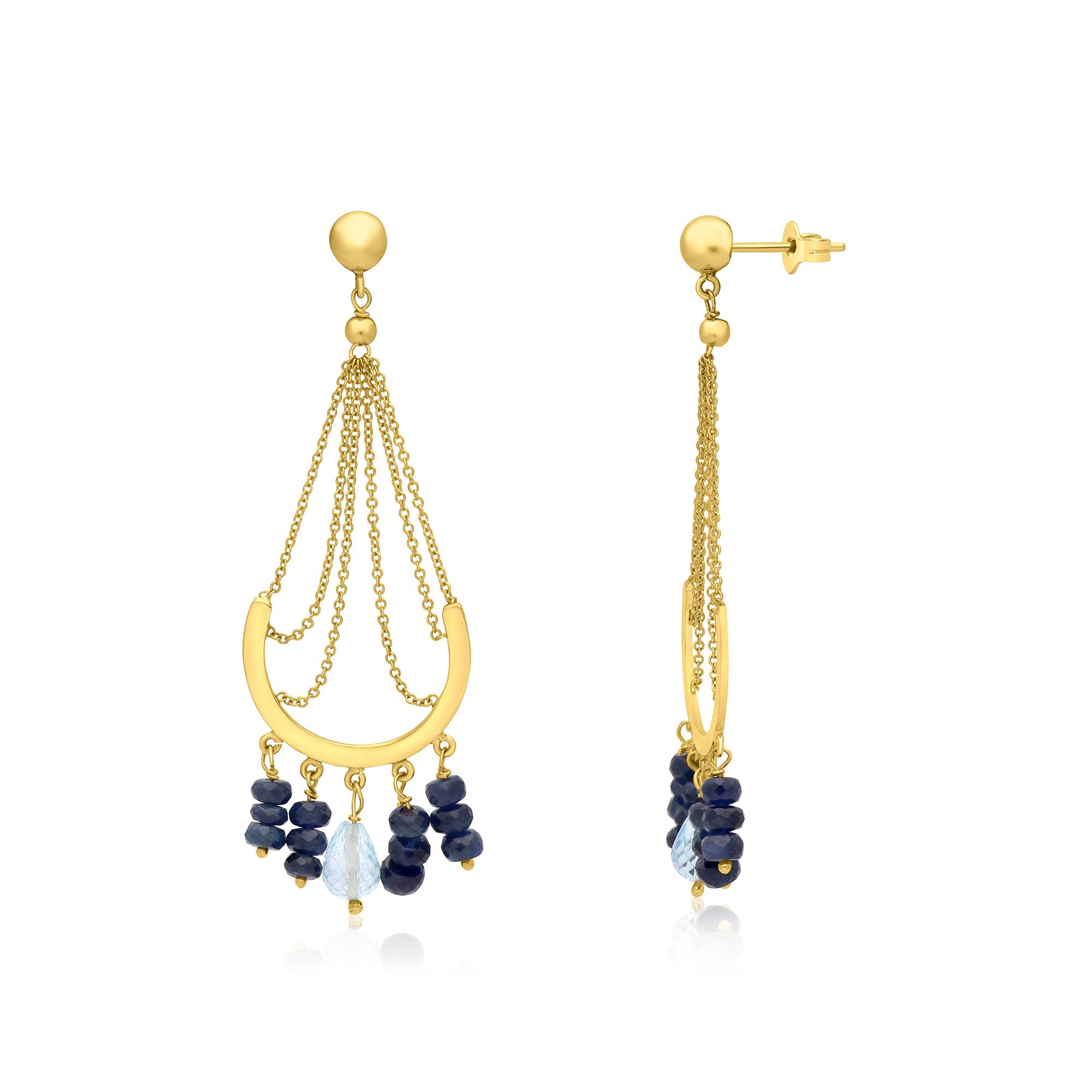 Earrings in yellow gold with blue topaz and sapphire root - STANOPPI