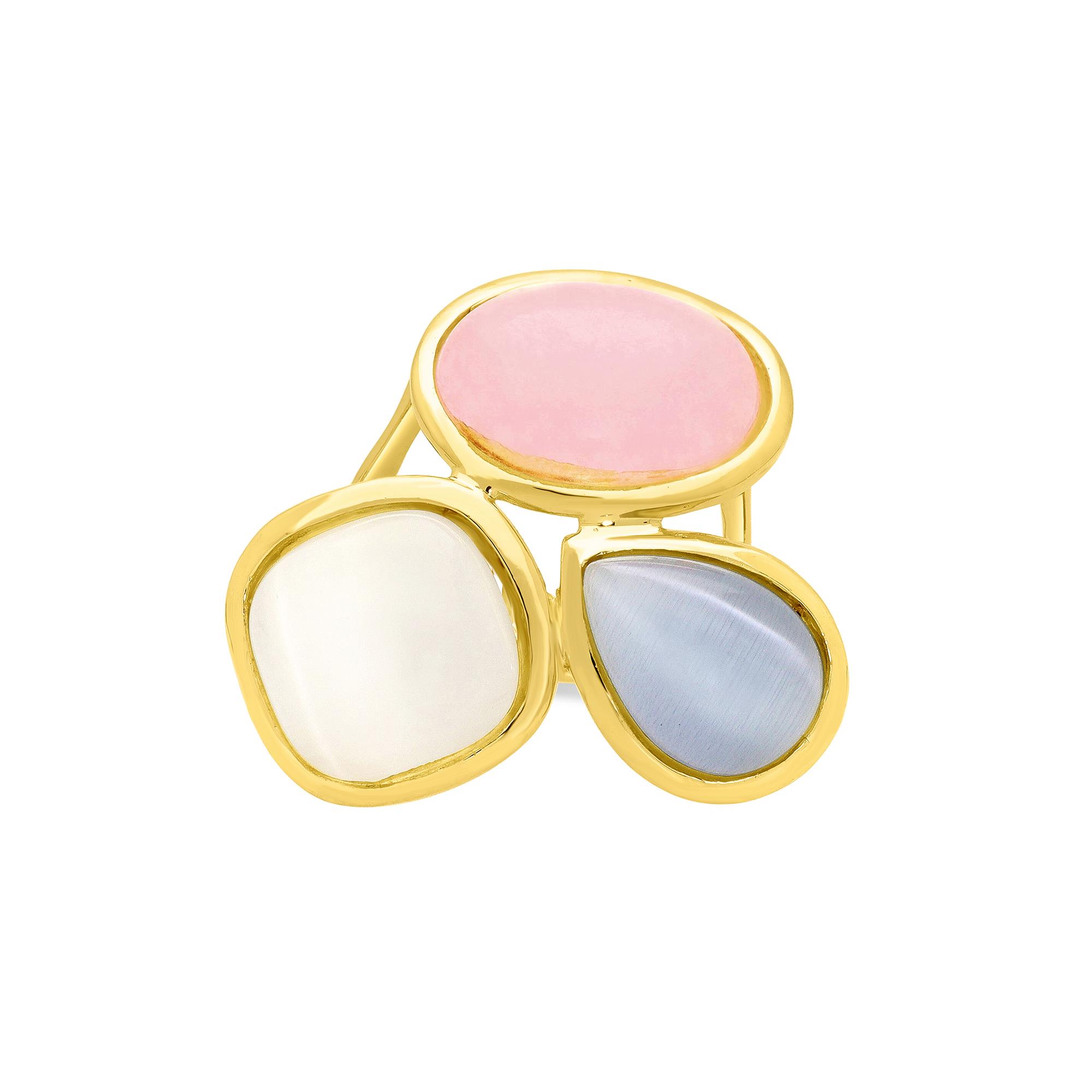 Ring in yellow gold with pink agate and moonstone - STANOPPI