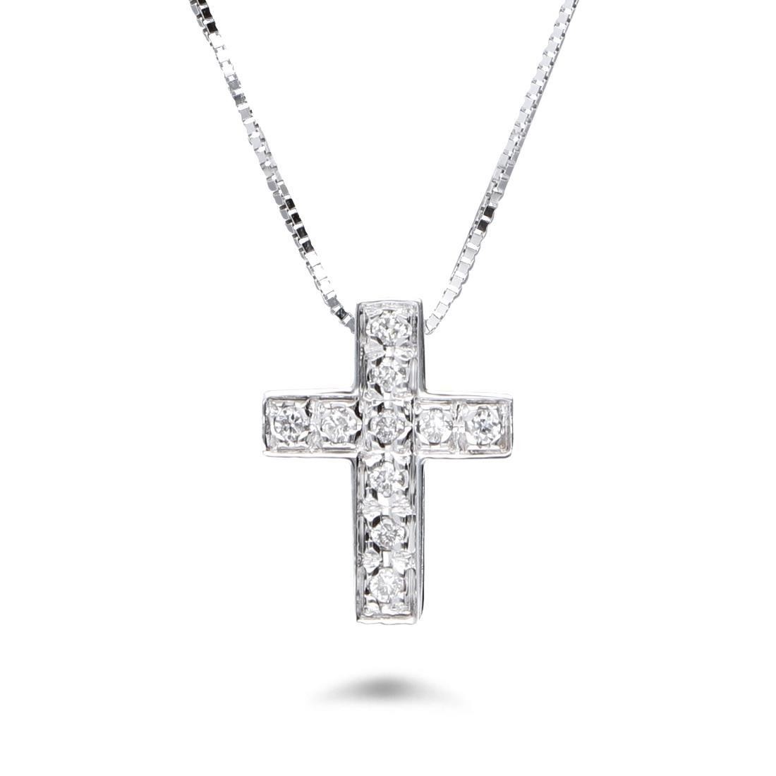 COLLANA CROCE IN ORO BIANCO CON DIAMANTI CT 0,08 HSI MIS 42 CM - LUXURY MILANO