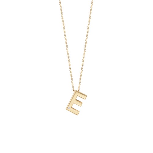 Pendant necklace 9kt yellow gold with diamond and letter E Bliss Joy Letter 42 cm - BLISS