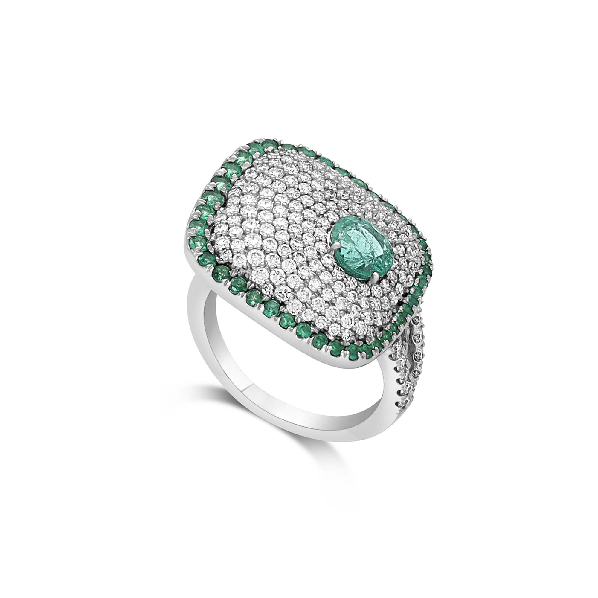 White gold ring with diamonds and emeralds - ORO&CO