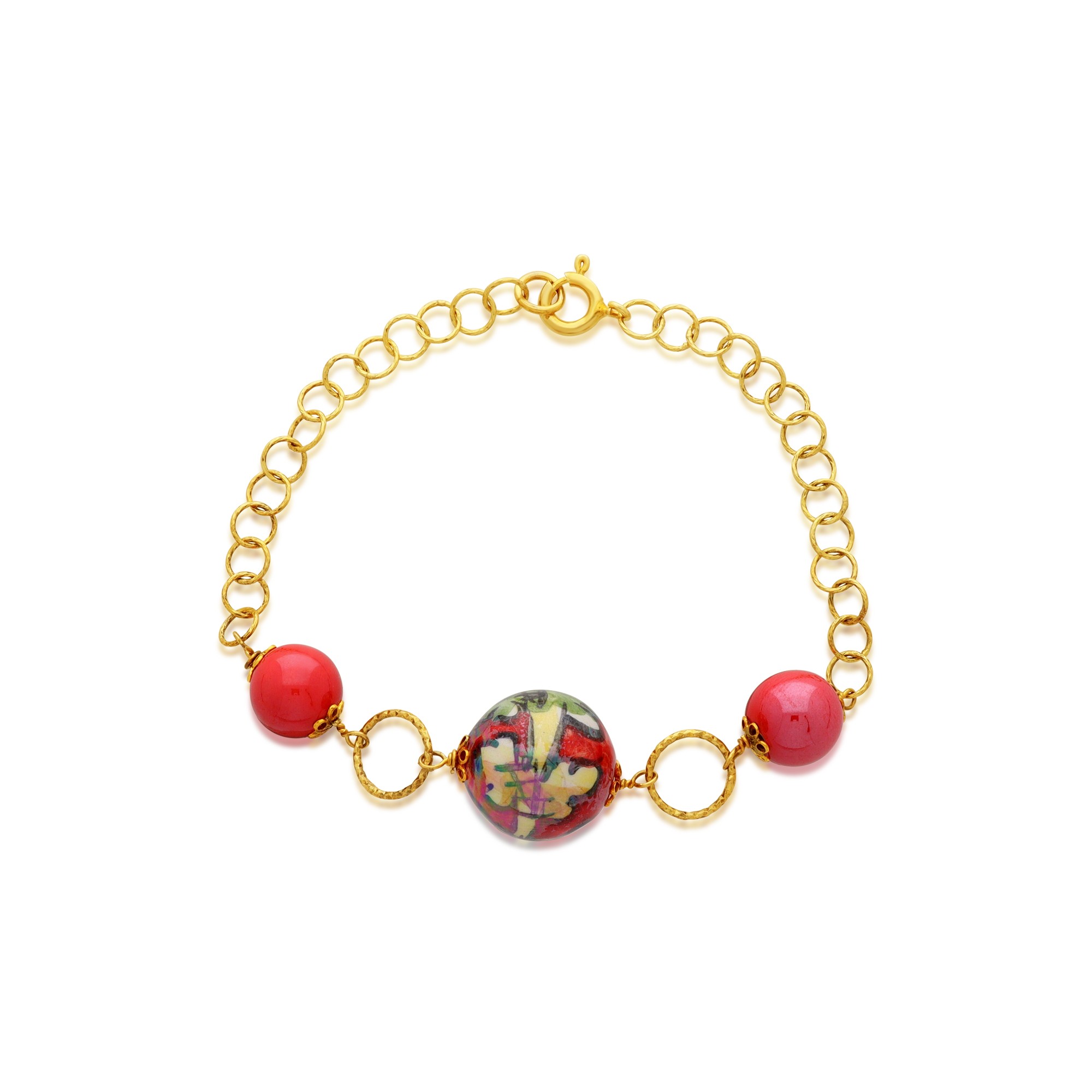 Bracciale Leda argento e ceramica rossa - LE PERLE DI CALTAGIRONE