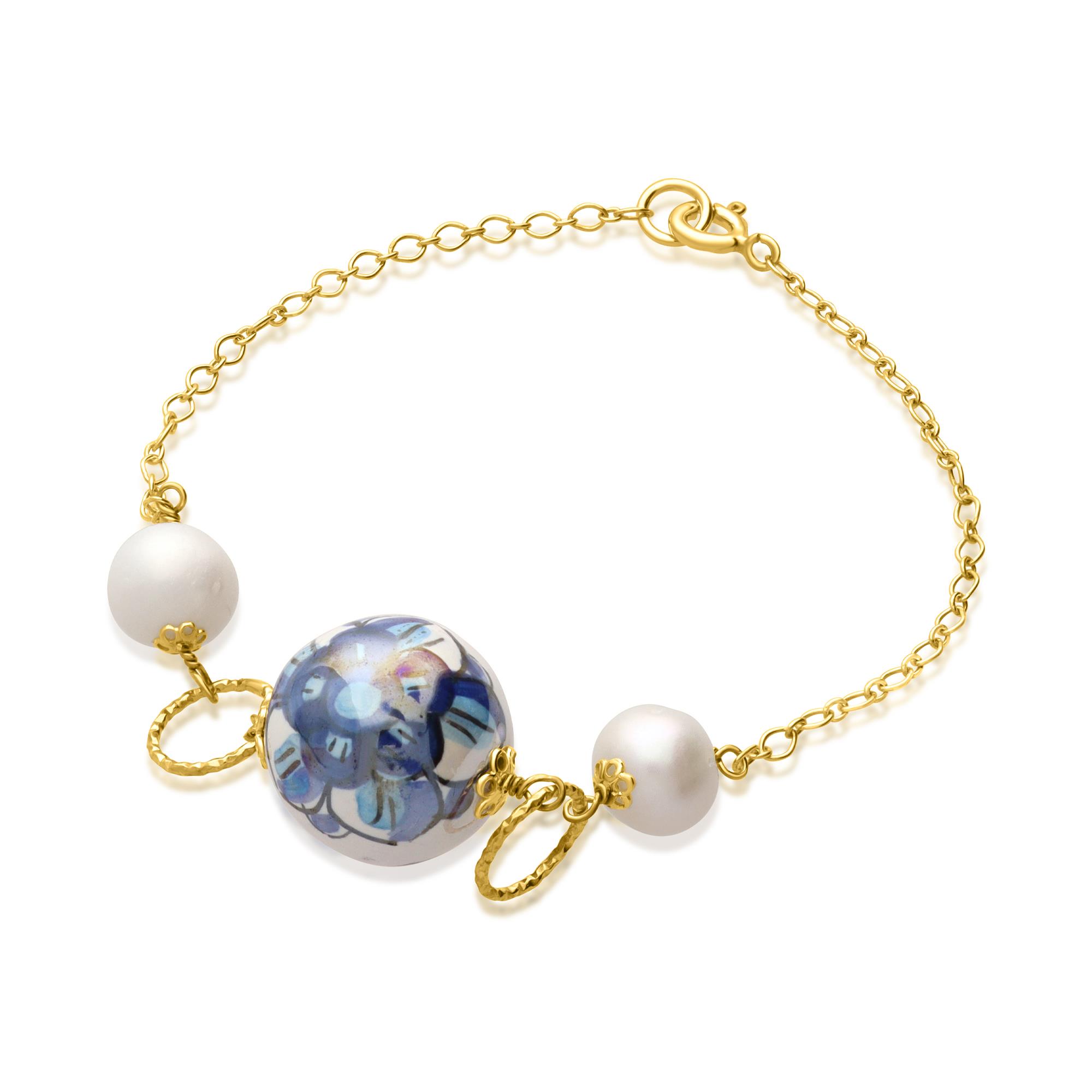 Bracelet in silver and ceramic Magnolia - LE PERLE DI CALTAGIRONE