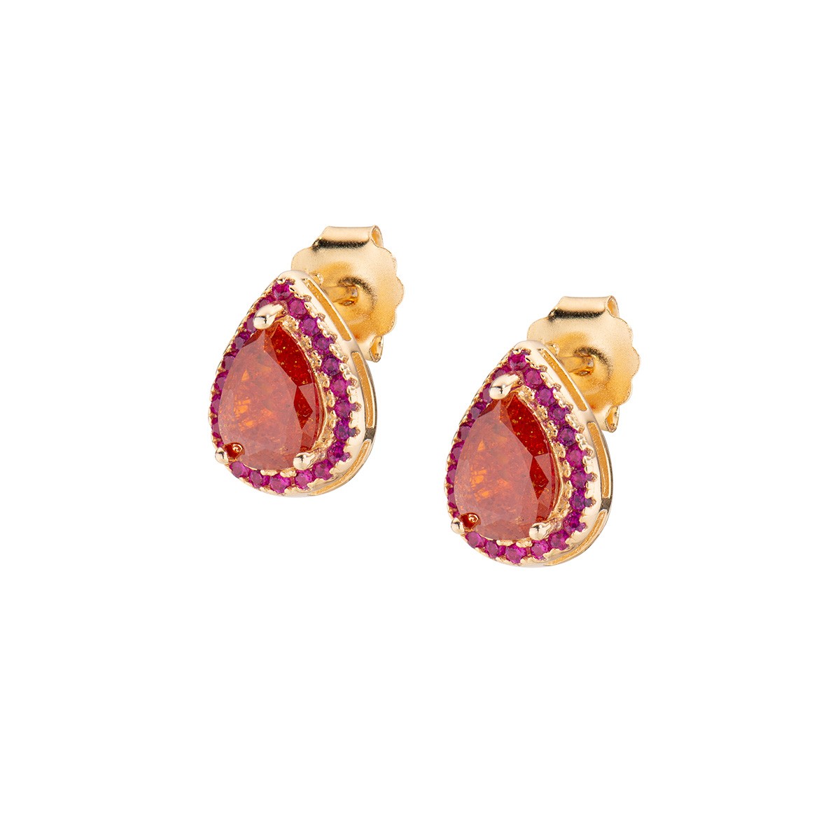 Orecchini da donna in argento 925 oro con creek stone e zirconi rossi - AMEN