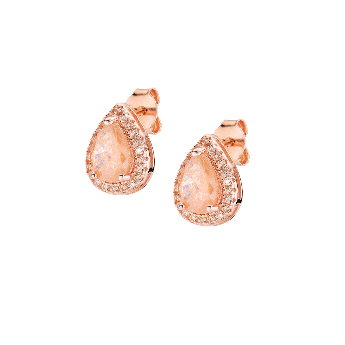 Orecchini da donna in argento 925 rosé con creek stone e zirconi champagne - AMEN