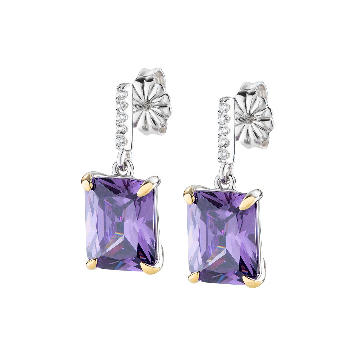 Orecchini da donna in argento 925 rodiato con zirconi viola e bianchi - AMEN