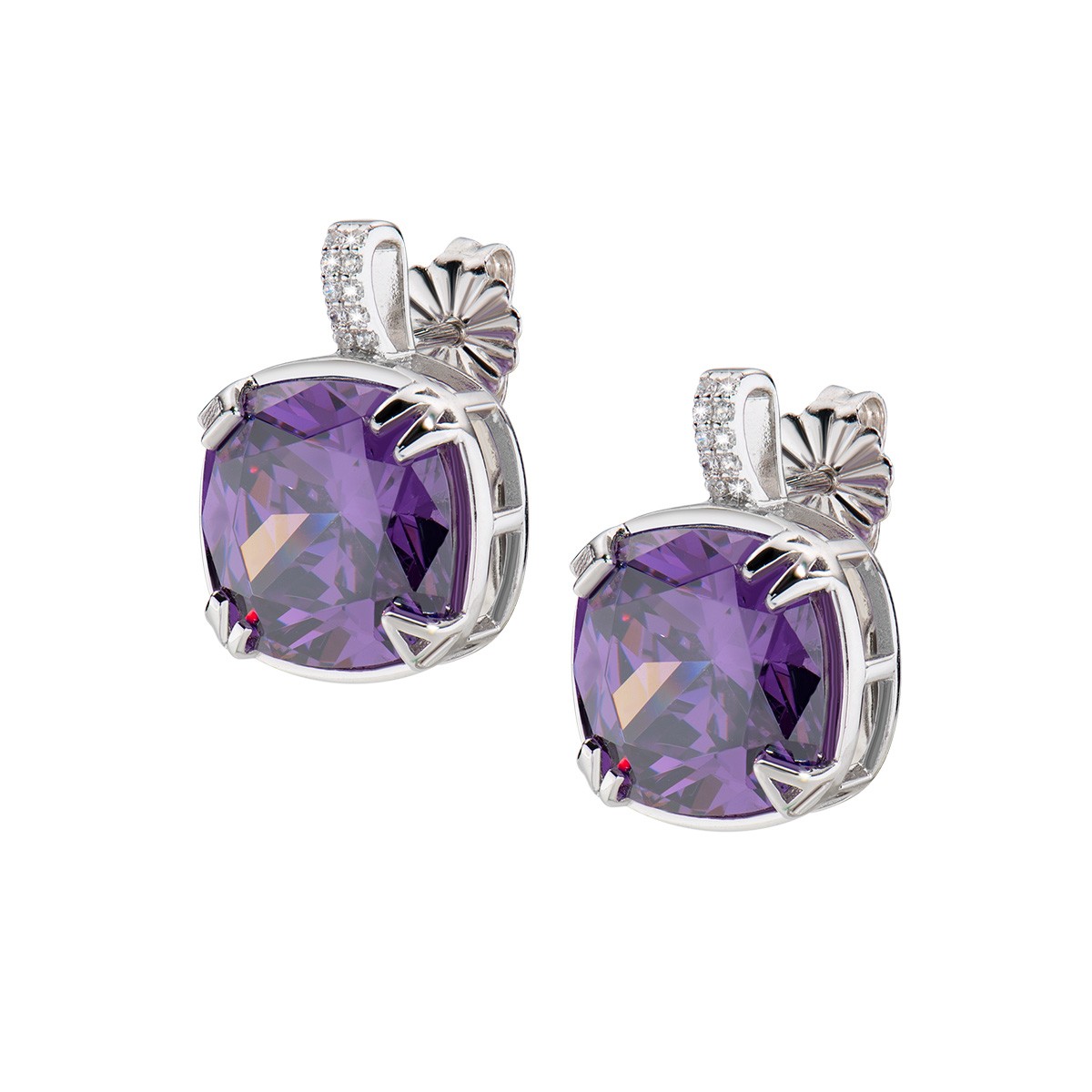 Orecchini da donna in argento 925 rodiato con zirconi viola e bianchi - AMEN