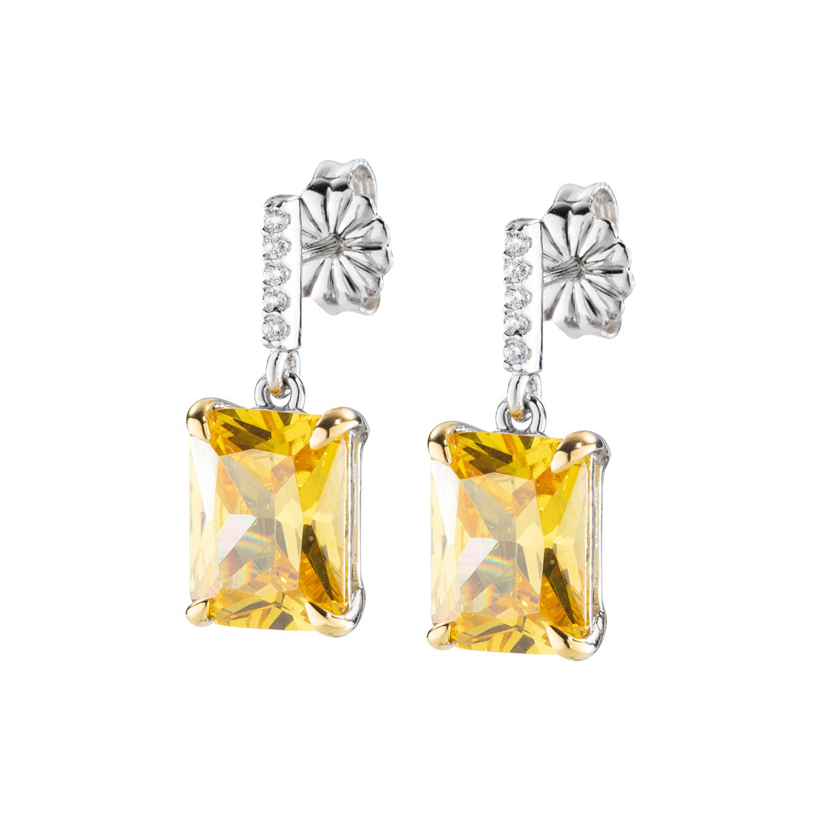 Orecchini da donna in argento 925 rodiato con zirconi gialli e bianchi - AMEN