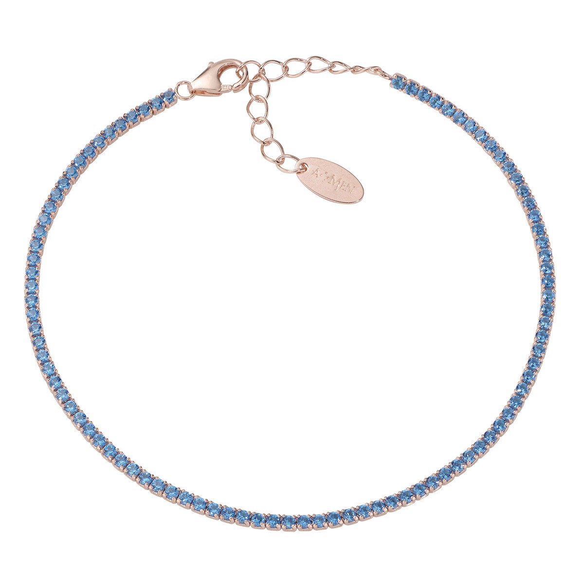 Bracciale unisex in argento 925 rosé con zirconi acquamarina - AMEN