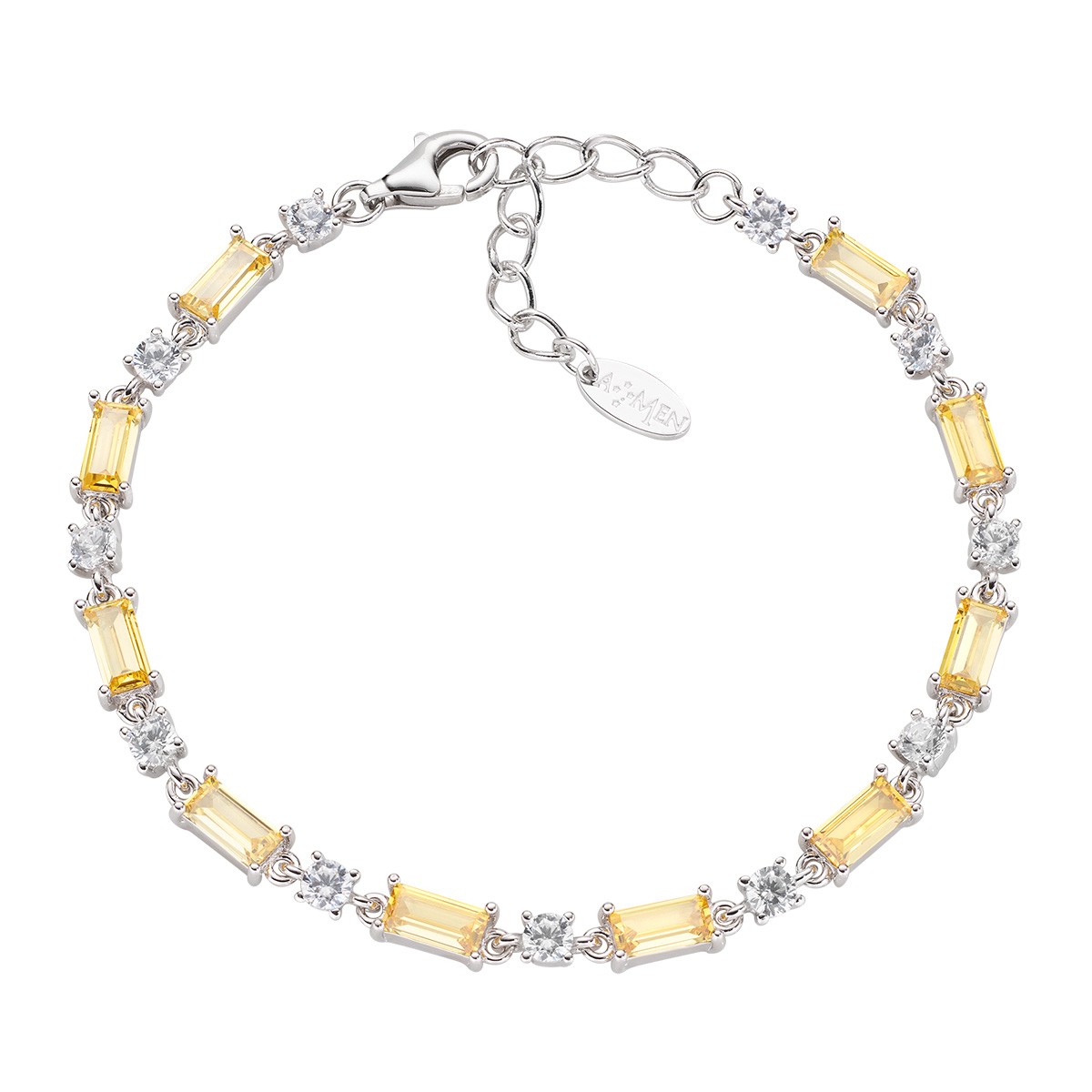 Bracciale da donna in argento 925 rodiato con zirconi gialli e bianchi - AMEN