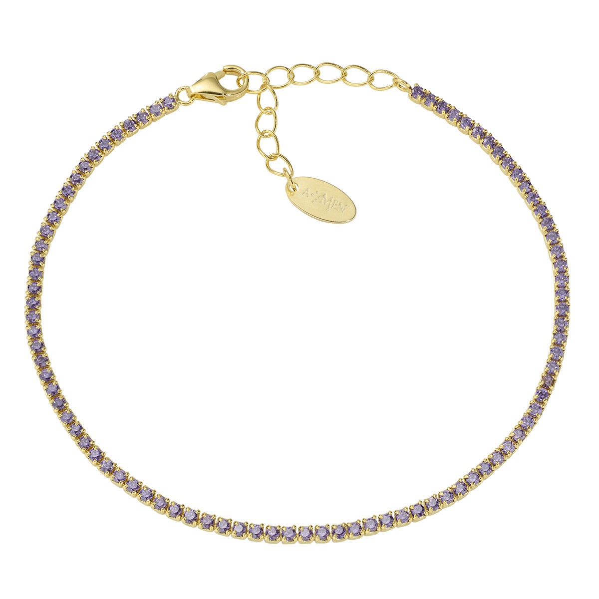 Bracciale unisex in argento 925 oro con zirconi viola - AMEN