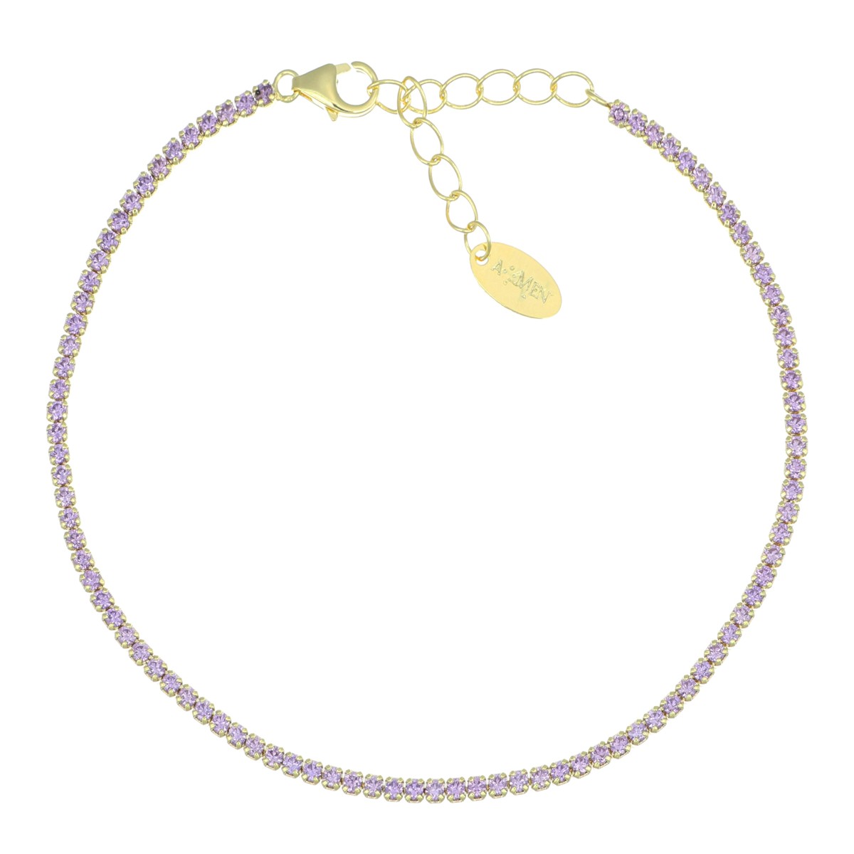 Bracciale unisex in argento 925 oro con zirconi lilla - AMEN