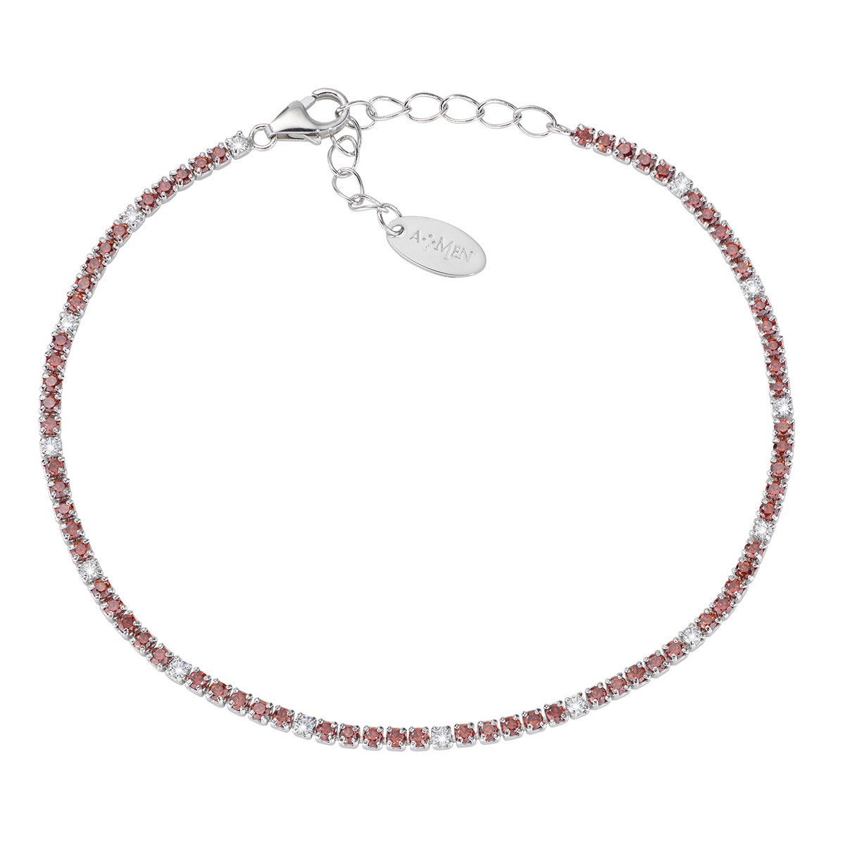 Bracciale unisex in argento 925 rodiato con zirconi arancioni e bianchi - AMEN