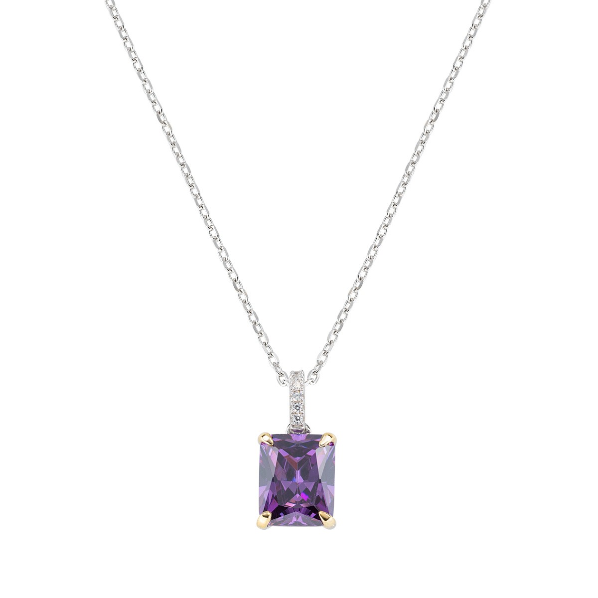 Collana da donna in argento 925 rodiato con zirconi viola e bianchi - AMEN