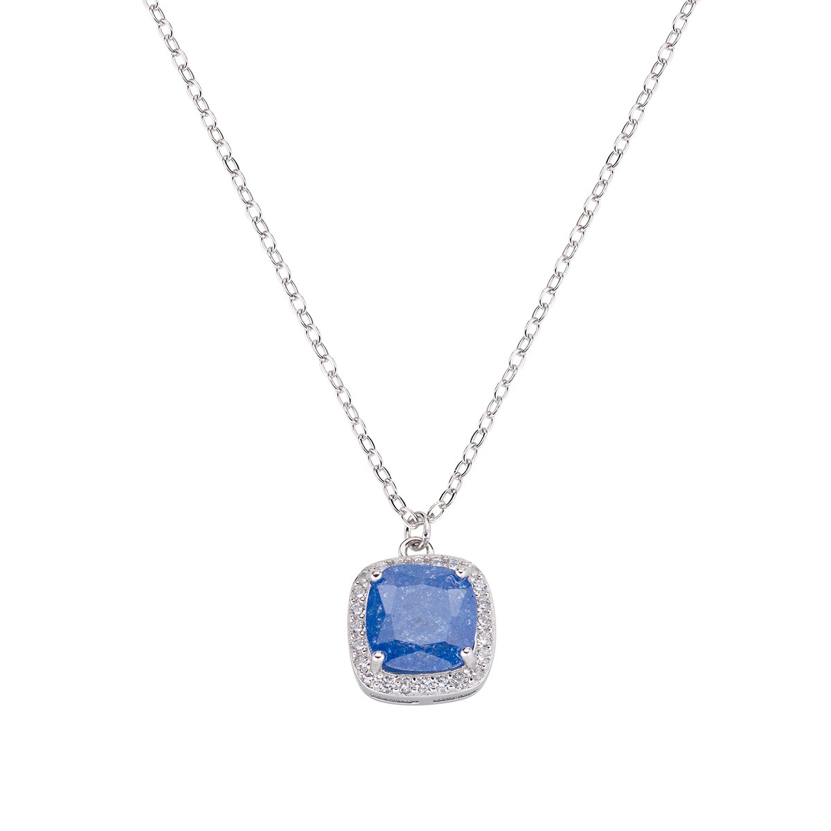 Collana da donna in argento 925 rodiato con creek stone e zirconi blu e bianchi - AMEN
