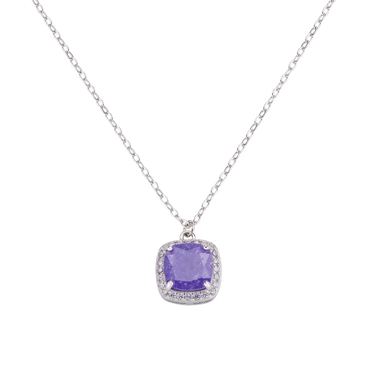 Collana da donna in argento 925 rodiato con creek stone e zirconi viola - AMEN