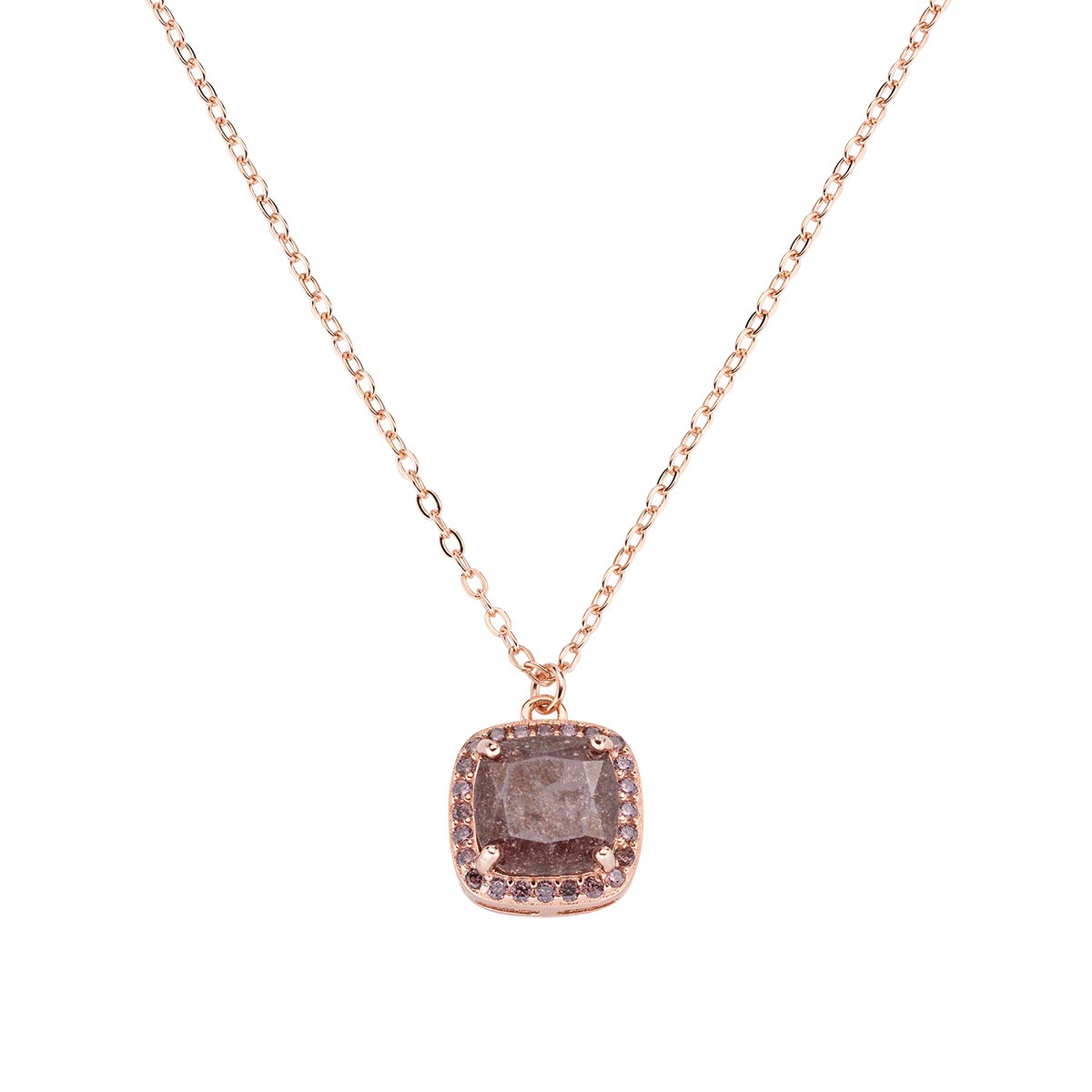 Collana da donna in argento 925 rosé con creek stone e zirconi champagne - AMEN