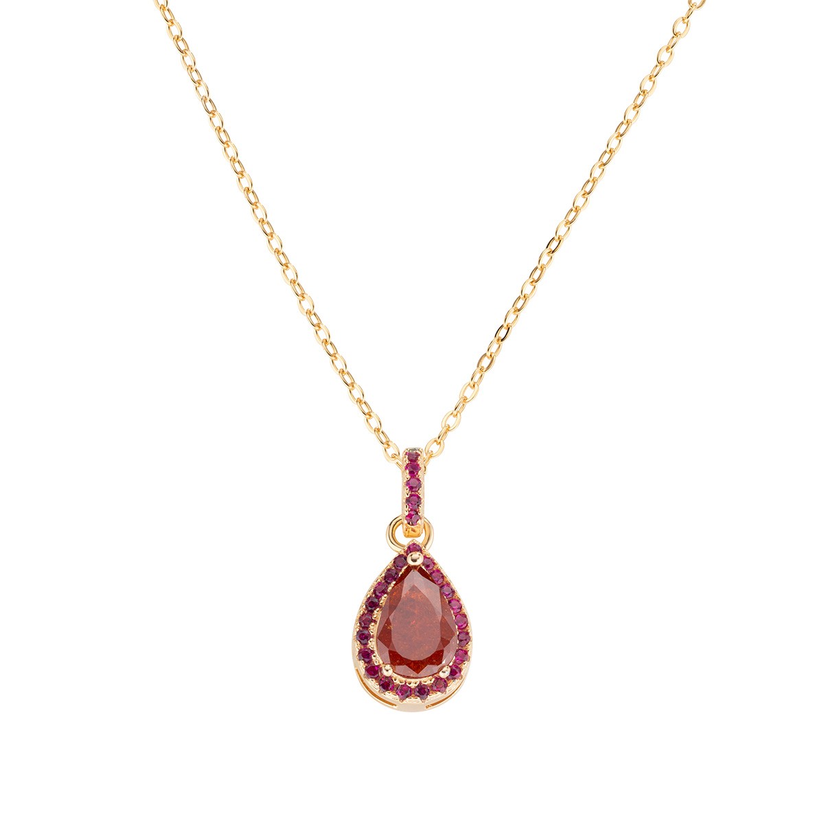 Collana da donna in argento 925 oro con creek stone e zirconi rossi - AMEN