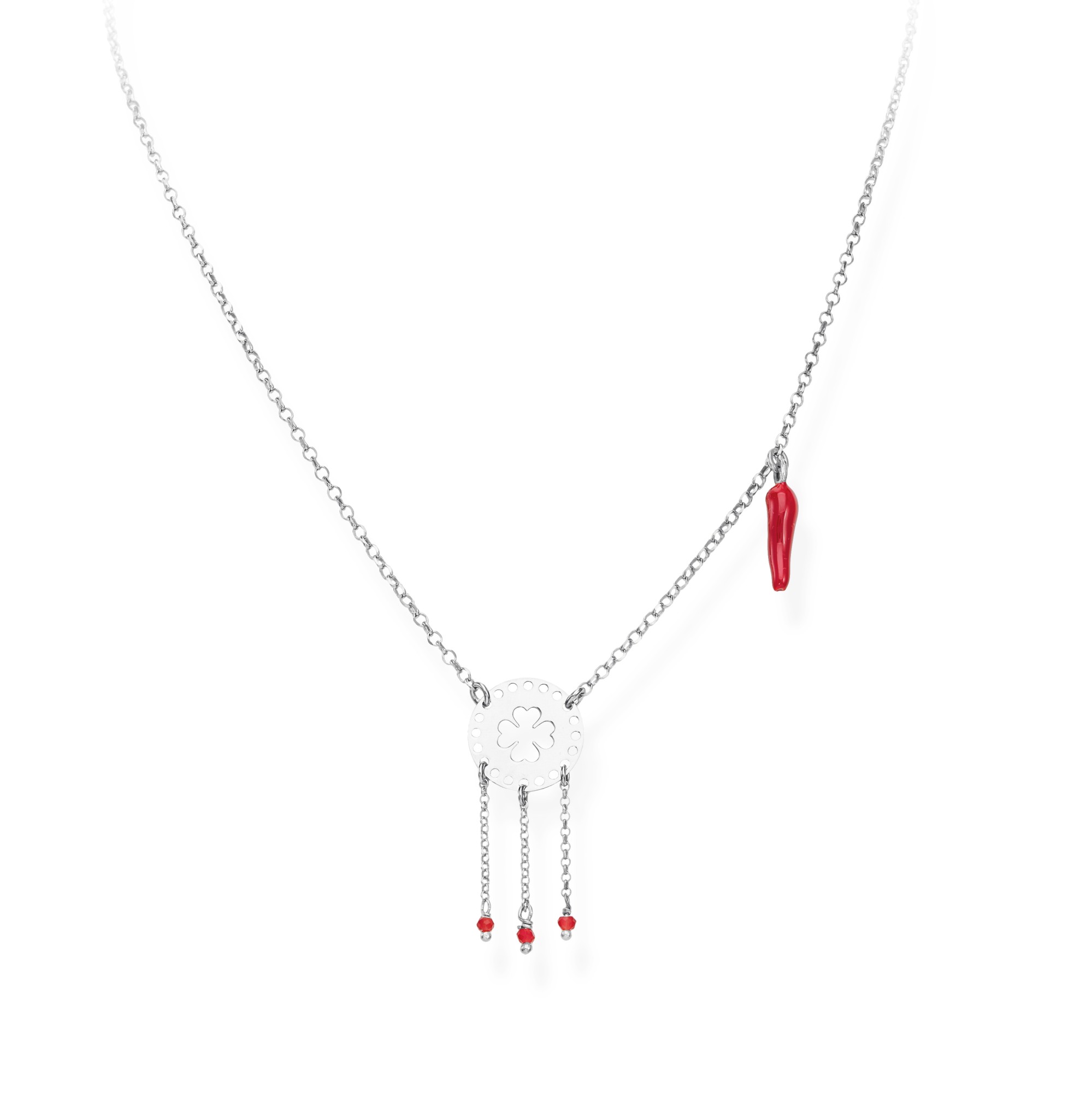 Collana da donna in argento 925 rodiato con cristalli rossi - AMEN