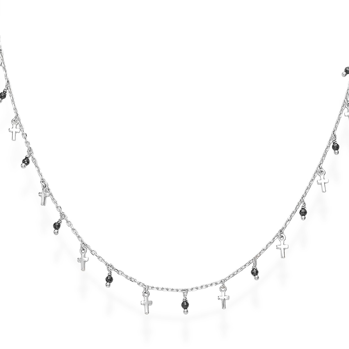 Collana da donna in argento 925 rodiato con cristalli neri - AMEN