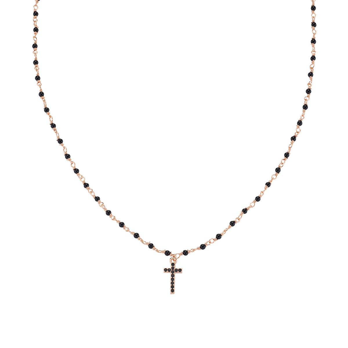 Collana da donna in argento 925 rosé con cristalli e zirconi neri - AMEN