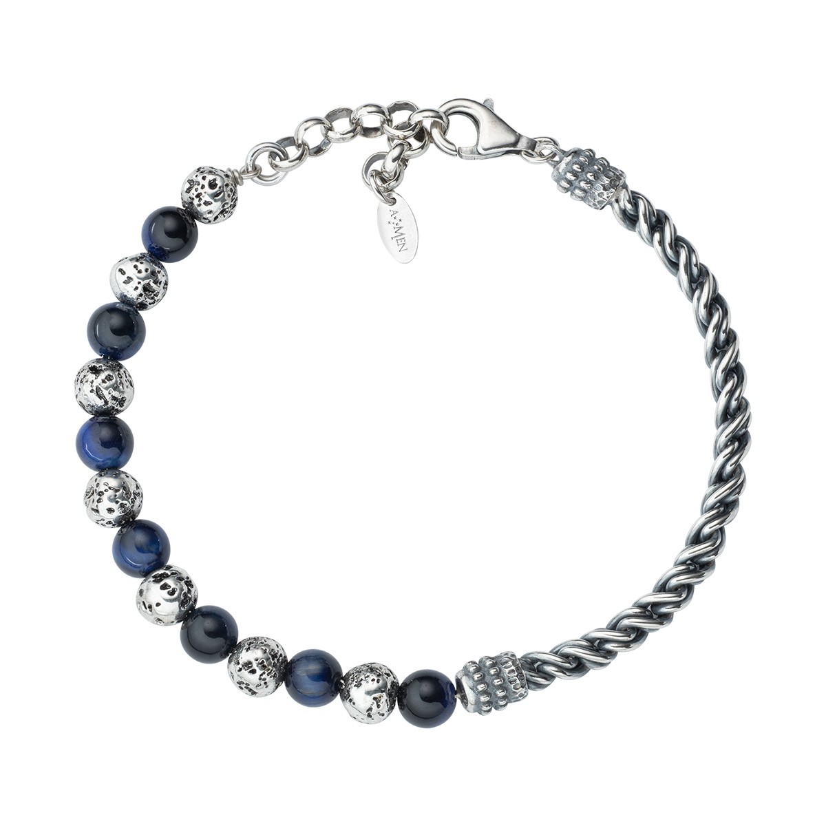 Bracciale in argento 925 con pietra lavica, occhio di tigre - AMEN