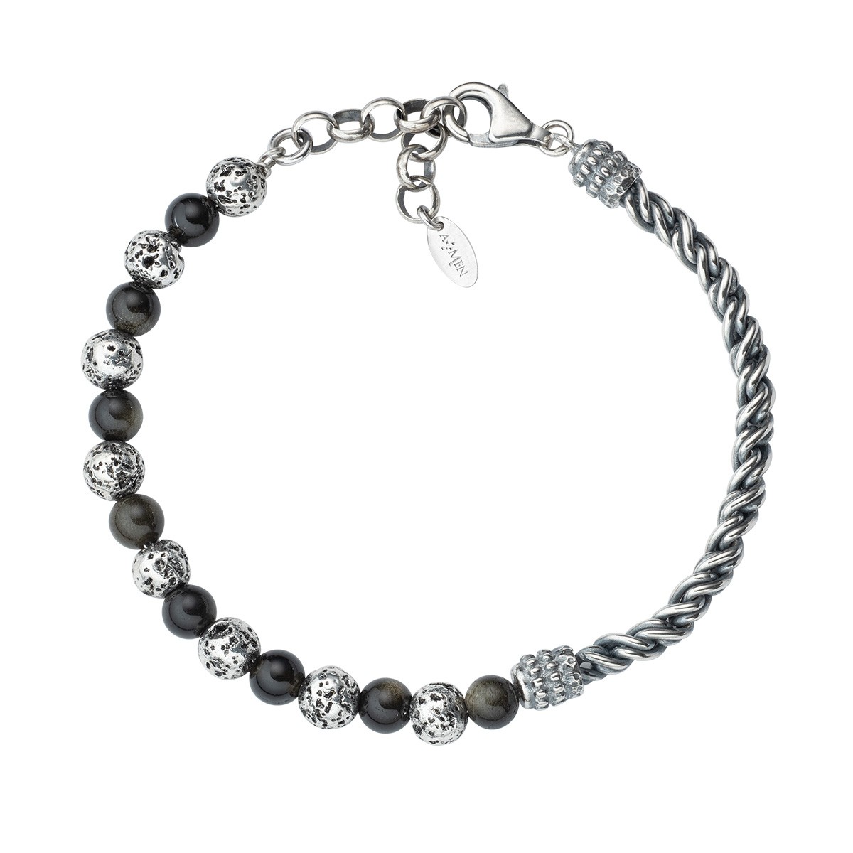 Bracciale in argento 925 con pietra lavica, occhio di tigre - AMEN