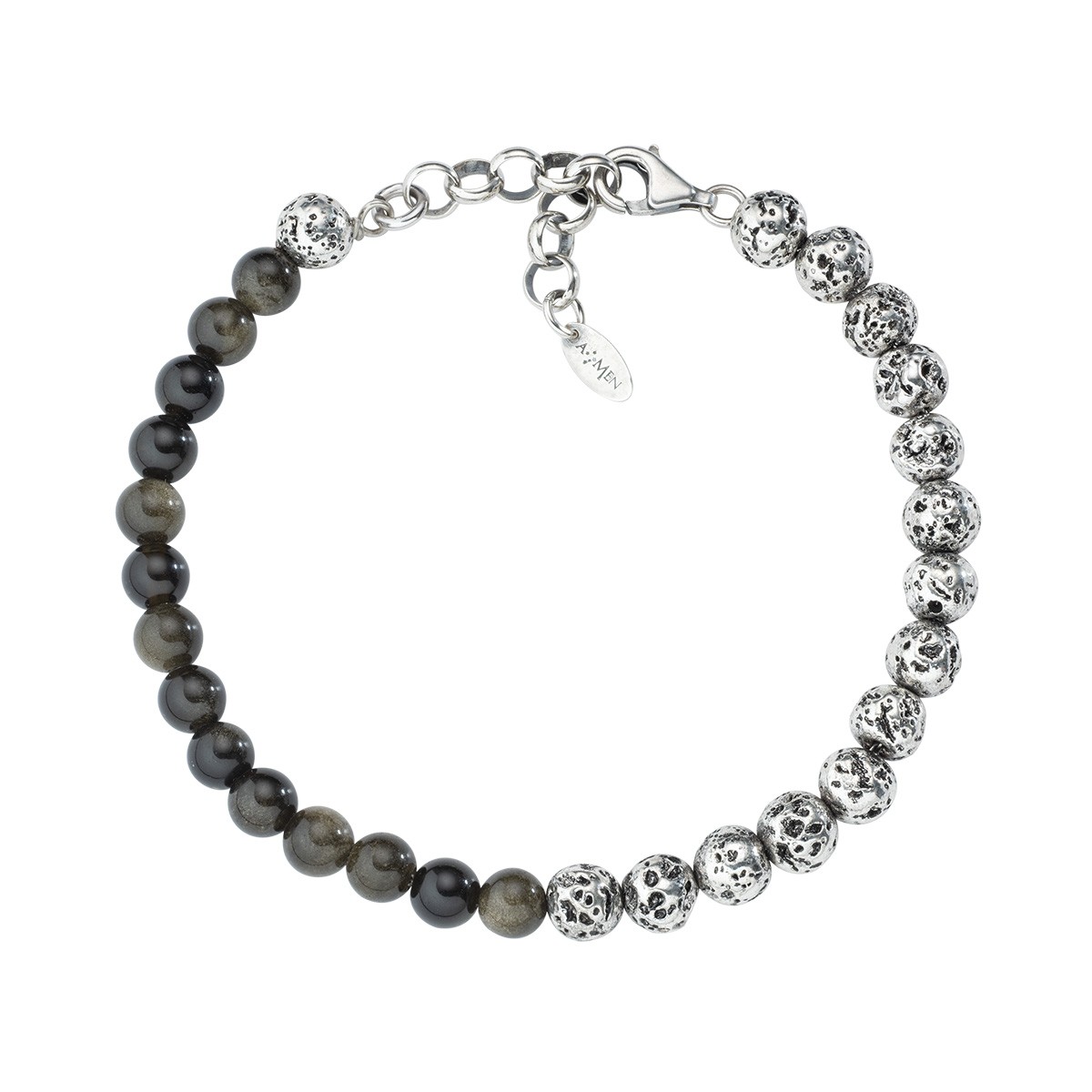 Bracciale in argento 925 con pietra lavica, occhio di tigre - AMEN