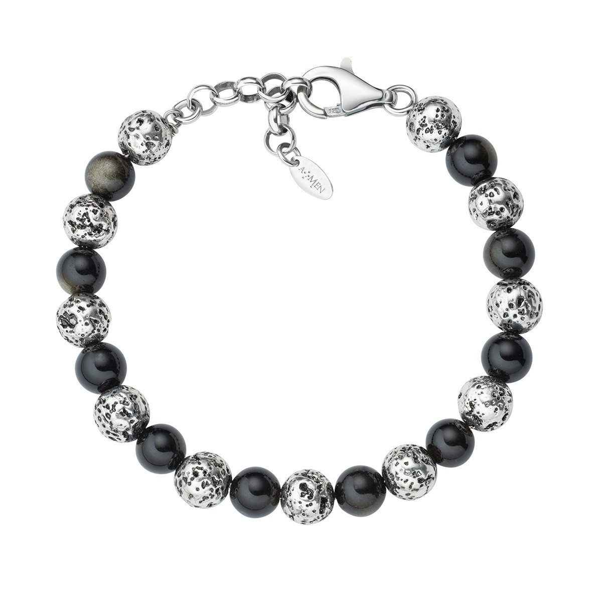 Bracciale in argento 925 con pietra lavica, occhio di tigre - AMEN