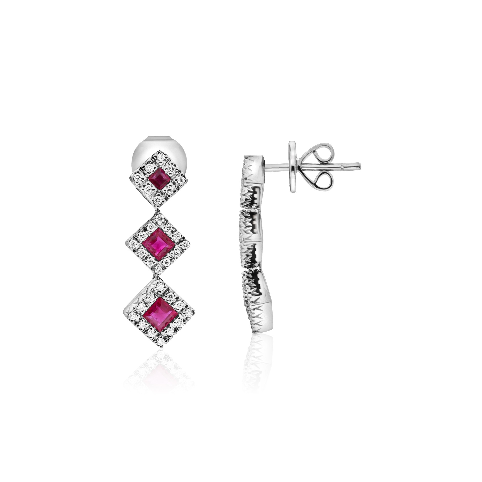 Orecchini pendenti oro bianco 18kt diamanti e rubino Alfieri & St. John - ALFIERI & ST. JOHN