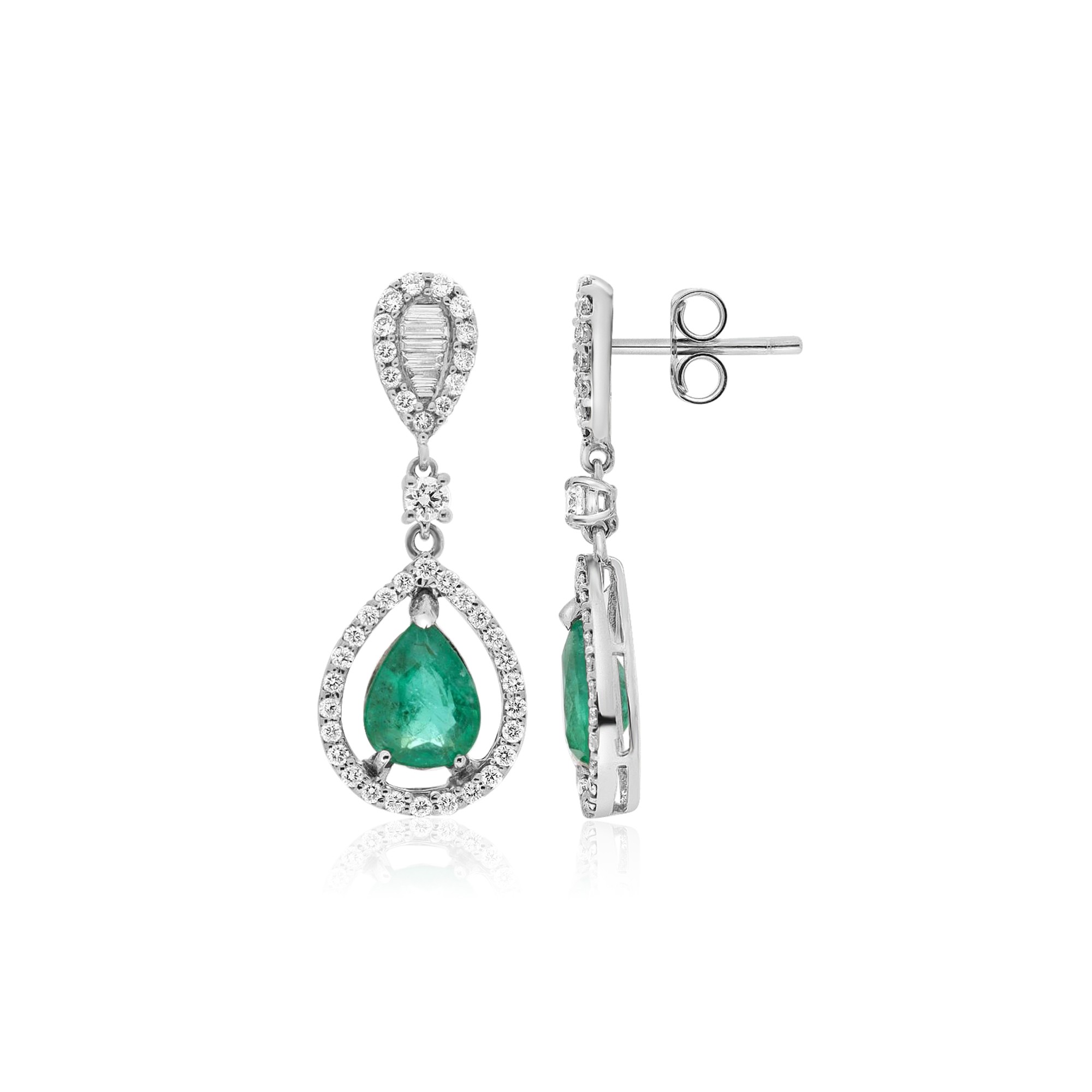 Drop earrings 18kt white gold diamonds and emerald Alfieri & St. John - ALFIERI & ST. JOHN