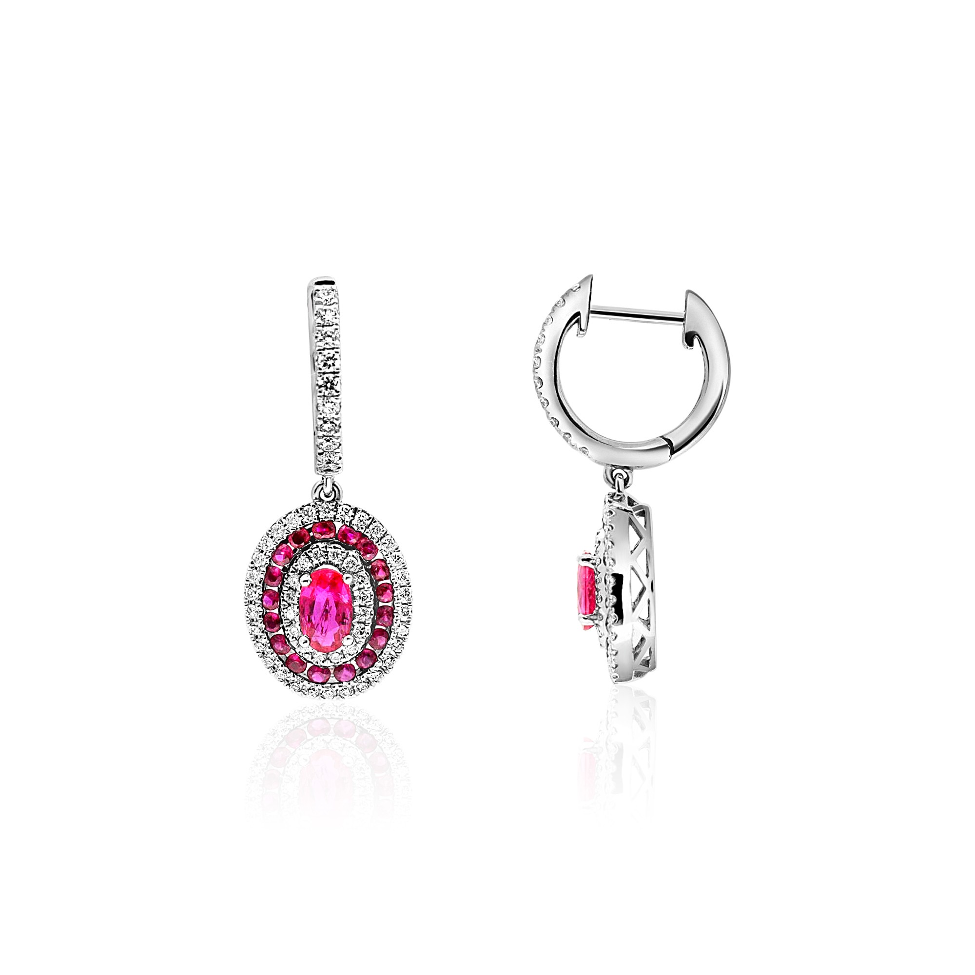 Orecchini pav&eacute; oro bianco 18kt diamanti e rubino Alfieri & St. John - ALFIERI & ST. JOHN