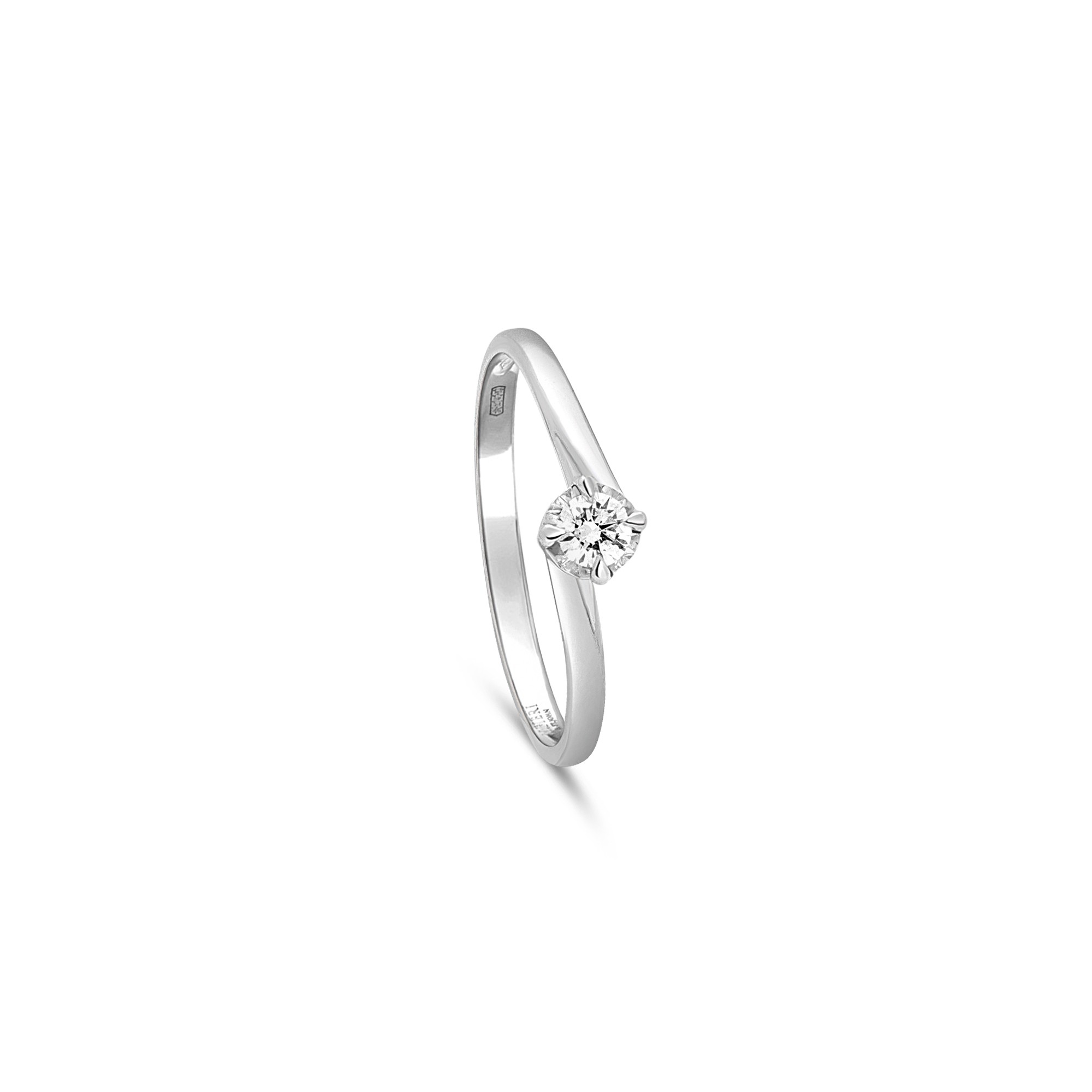 Anello solitario in oro bianco 9 kt con diamante 0,10 ct gambo Valentino Luxury Milano misura 13 - LUXURY MILANO
