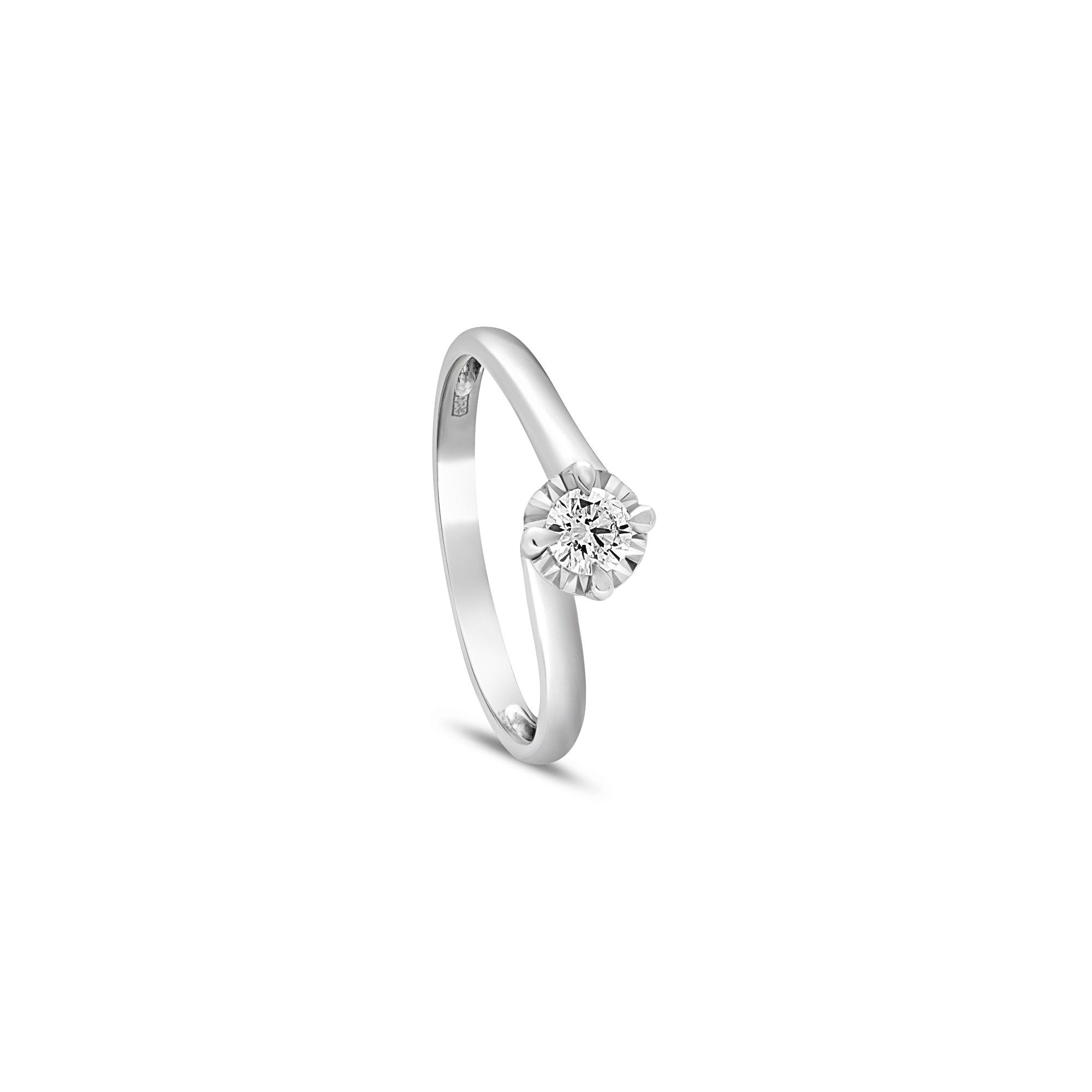 Anello solitario in oro bianco 9 kt con diamante 0,20 ct gambo Valentino Luxury Milano misura 13 - LUXURY MILANO