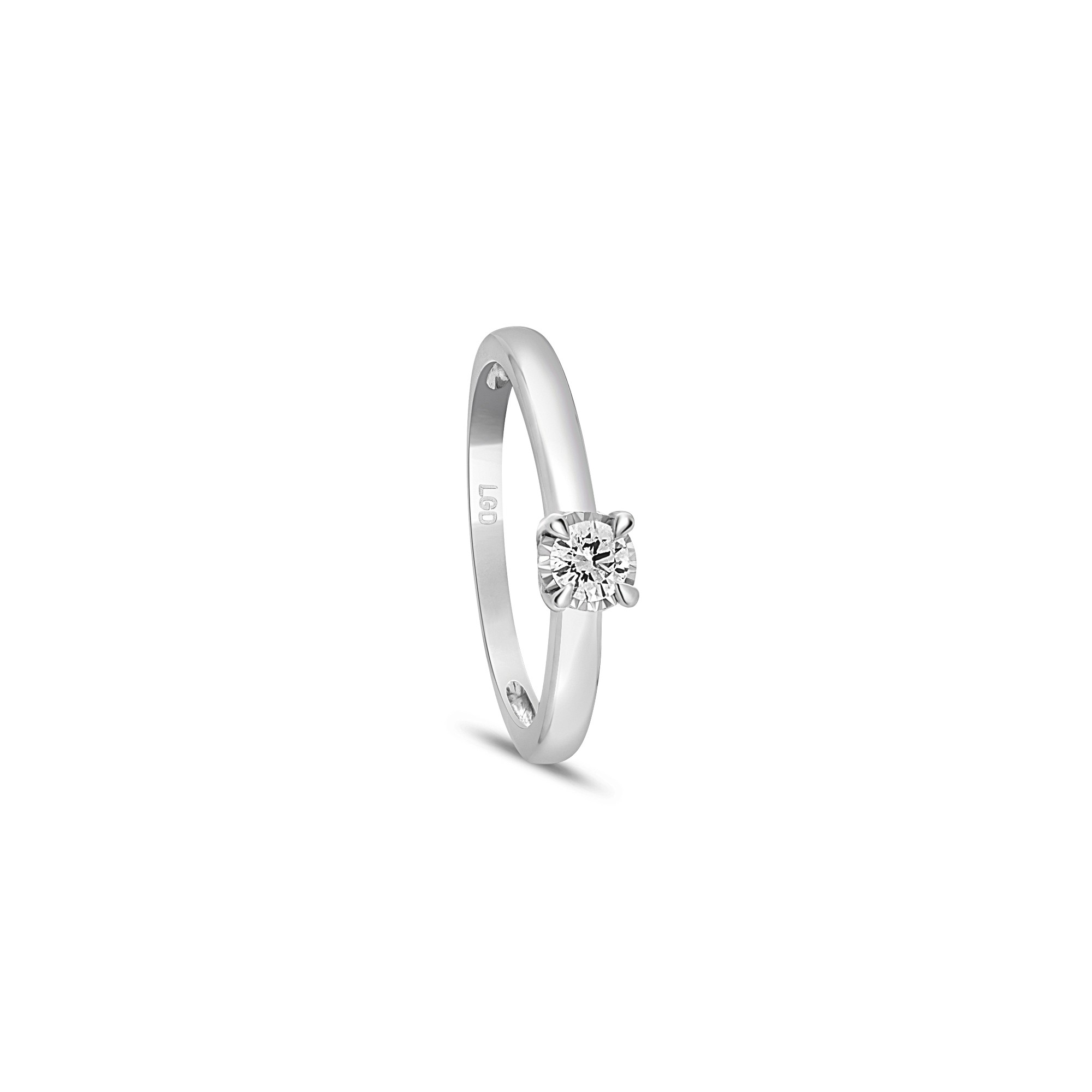 Anello solitario in oro bianco 9 kt diamante 0,15 ct misura 13 Luxury Milano - LUXURY MILANO