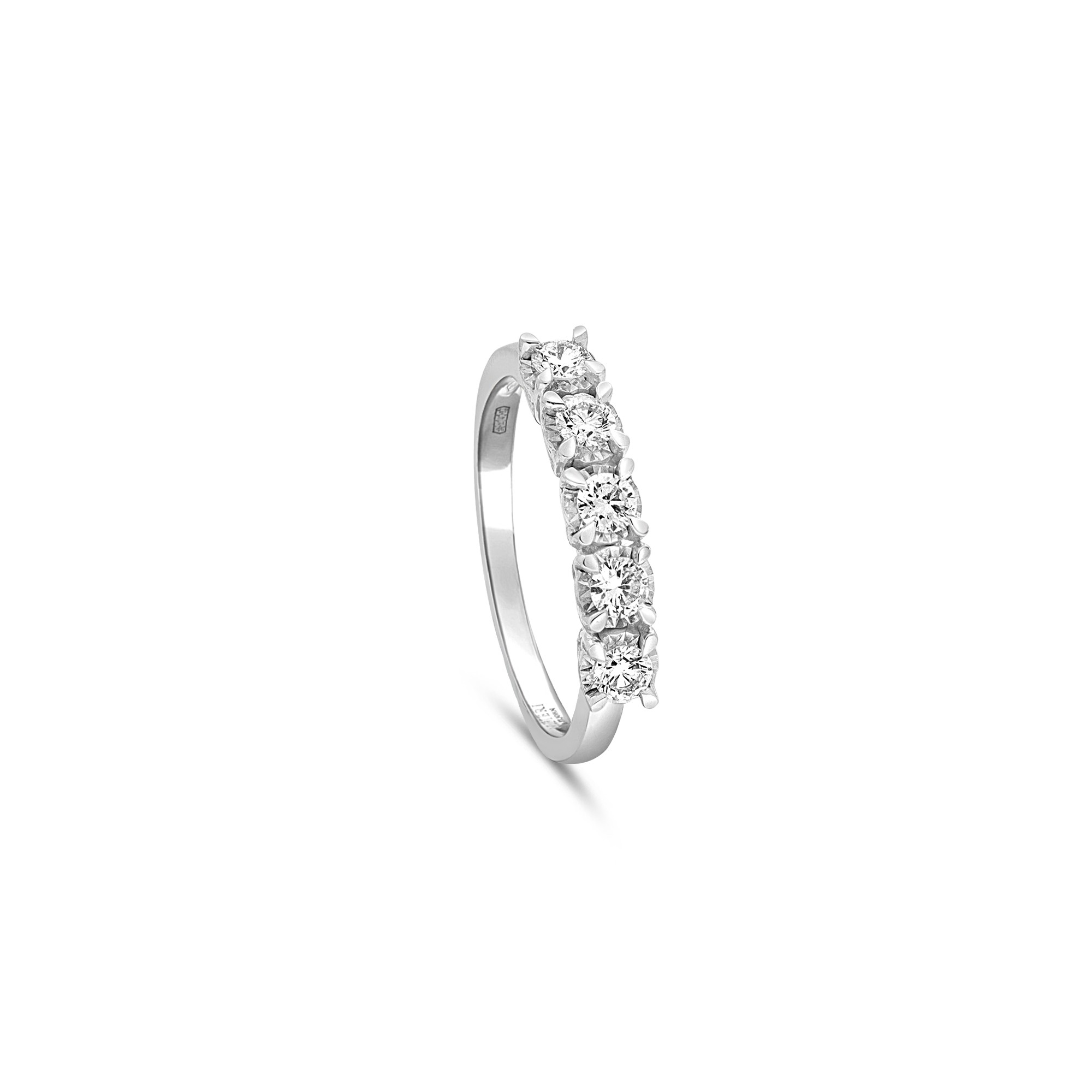 Anillo veretta de 5 piedras en oro blanco de 9 kt con diamantes lab grown 0,40 ct talla 13 Luxury Milano - LUXURY MILANO