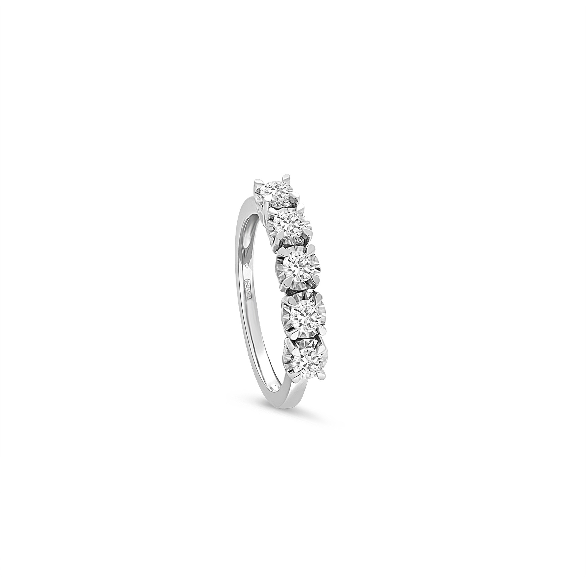 Anello veretta 5 pietre oro bianco 9 kt diamanti 0,50 ct Luxury Milano misura 13 - LUXURY MILANO