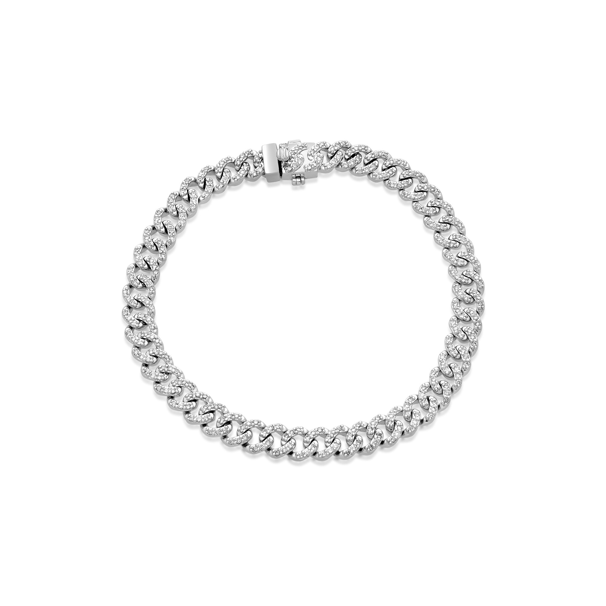 Bracciale grumetta oro bianco 9 kt pav&eacute; diamanti 1,40 ct Luxury Milano 17 cm - LUXURY MILANO