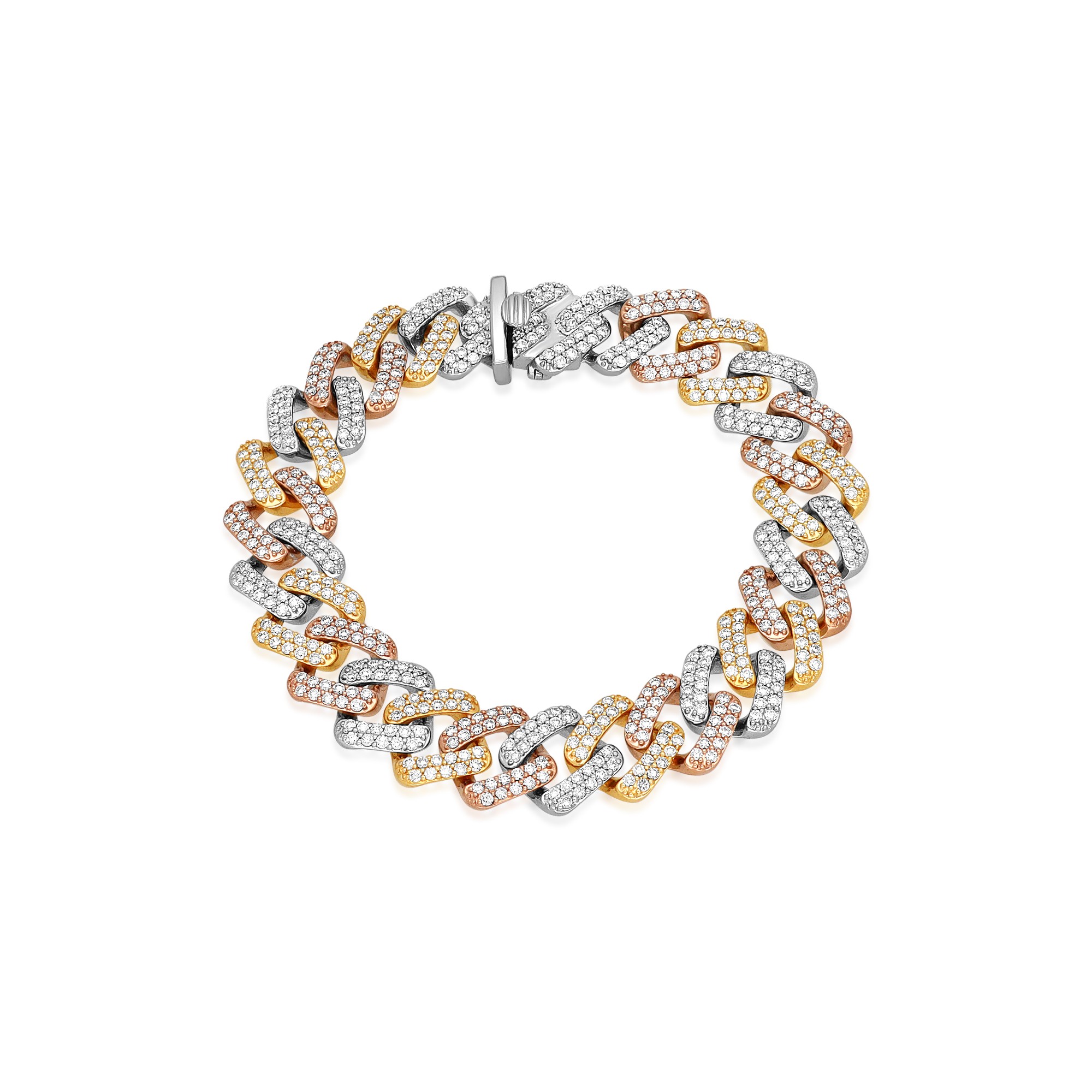 Grumetta bracelet in 9 kt white yellow rose gold pav&eacute; diamonds 5.43 ct Luxury Milano 18 cm - LUXURY MILANO