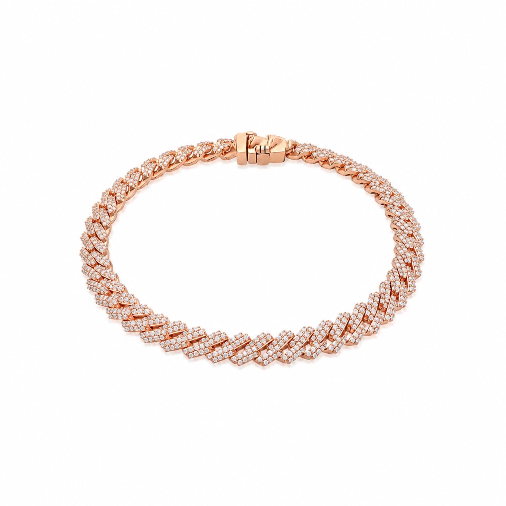Squared grumetta bracelet 9 kt rose gold pav&eacute; diamonds 3.36 ct Luxury Milano 18.5 cm - LUXURY MILANO