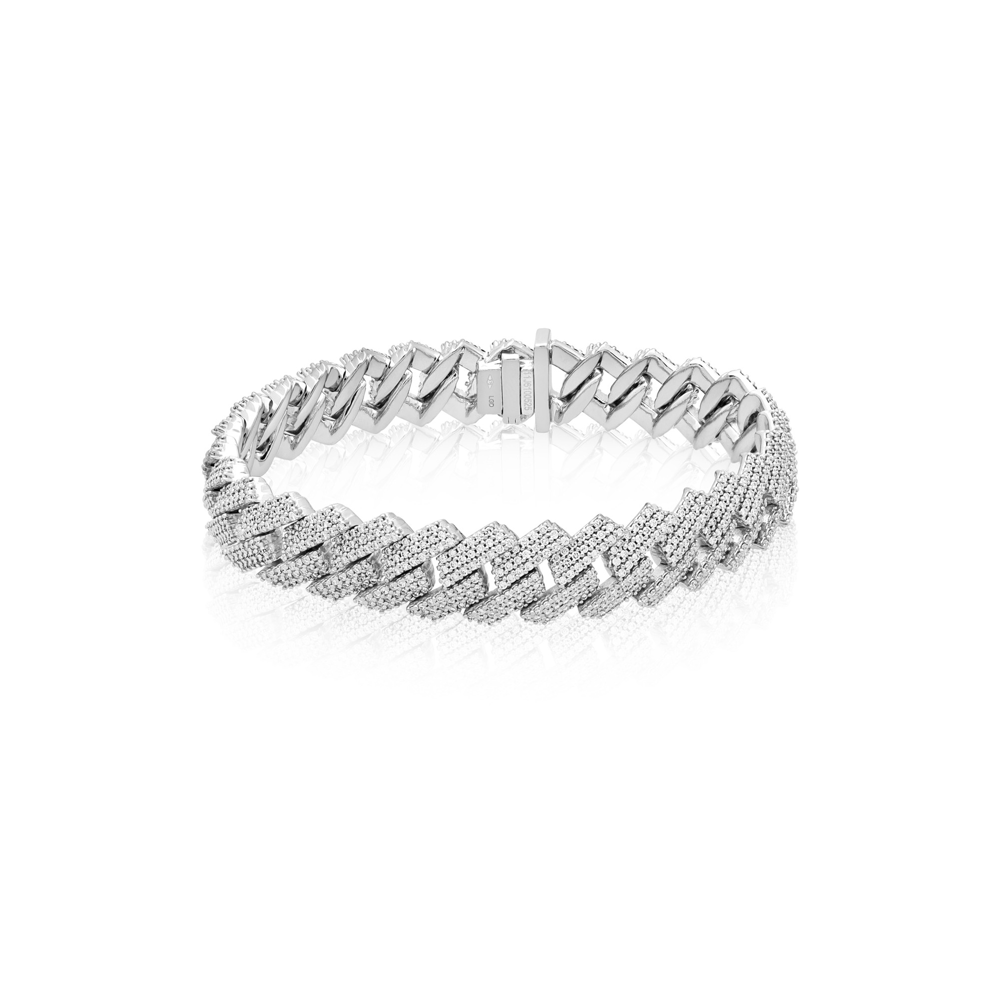 Bracciale maglia grumetta oro bianco 9 kt pav&eacute; diamanti 5,02 ct Trevi Luxury Milano 17,5 cm - LUXURY MILANO