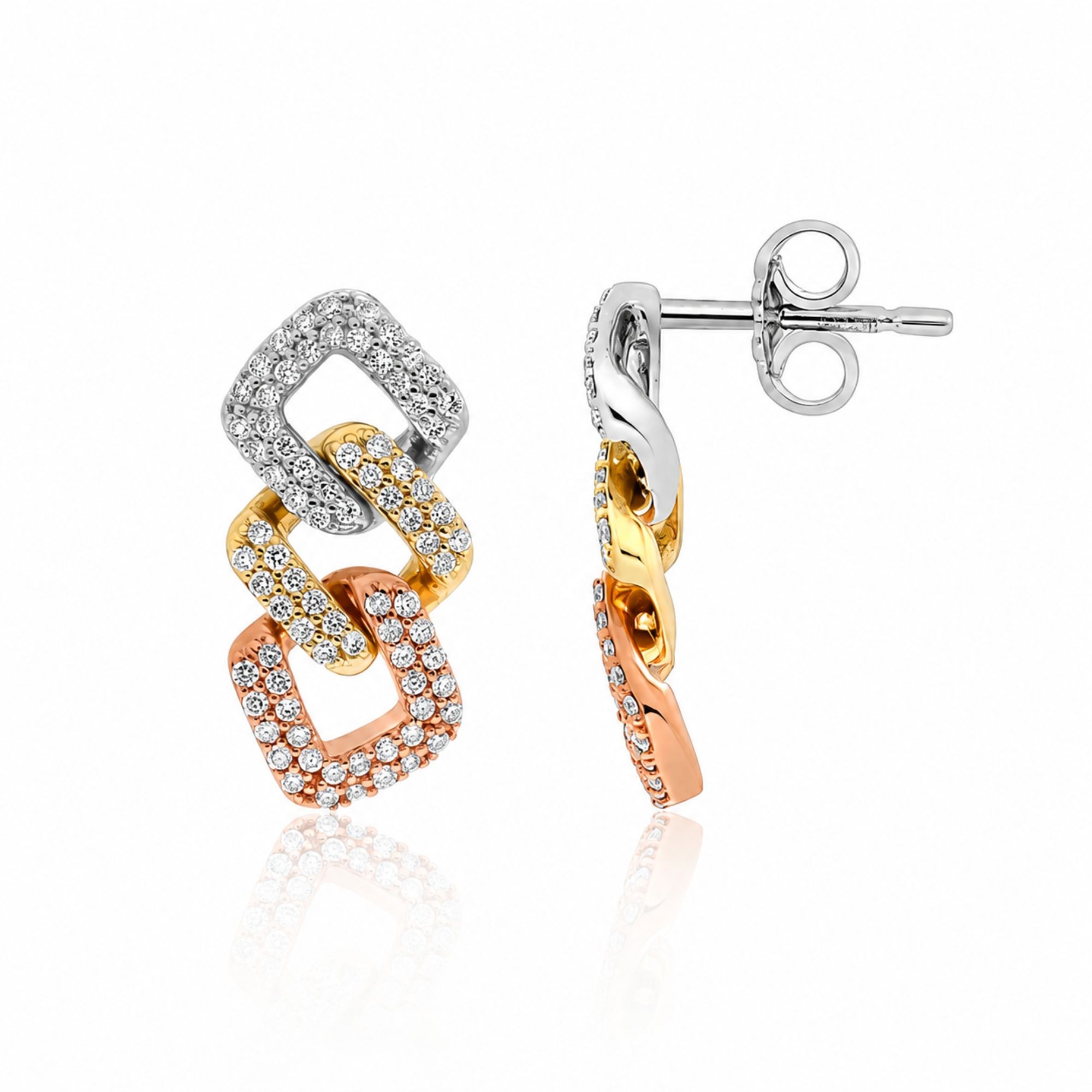 Earrings white yellow rose gold 9 kt pav&eacute; diamonds 0.58 ct Trevi Luxury Milano - LUXURY MILANO