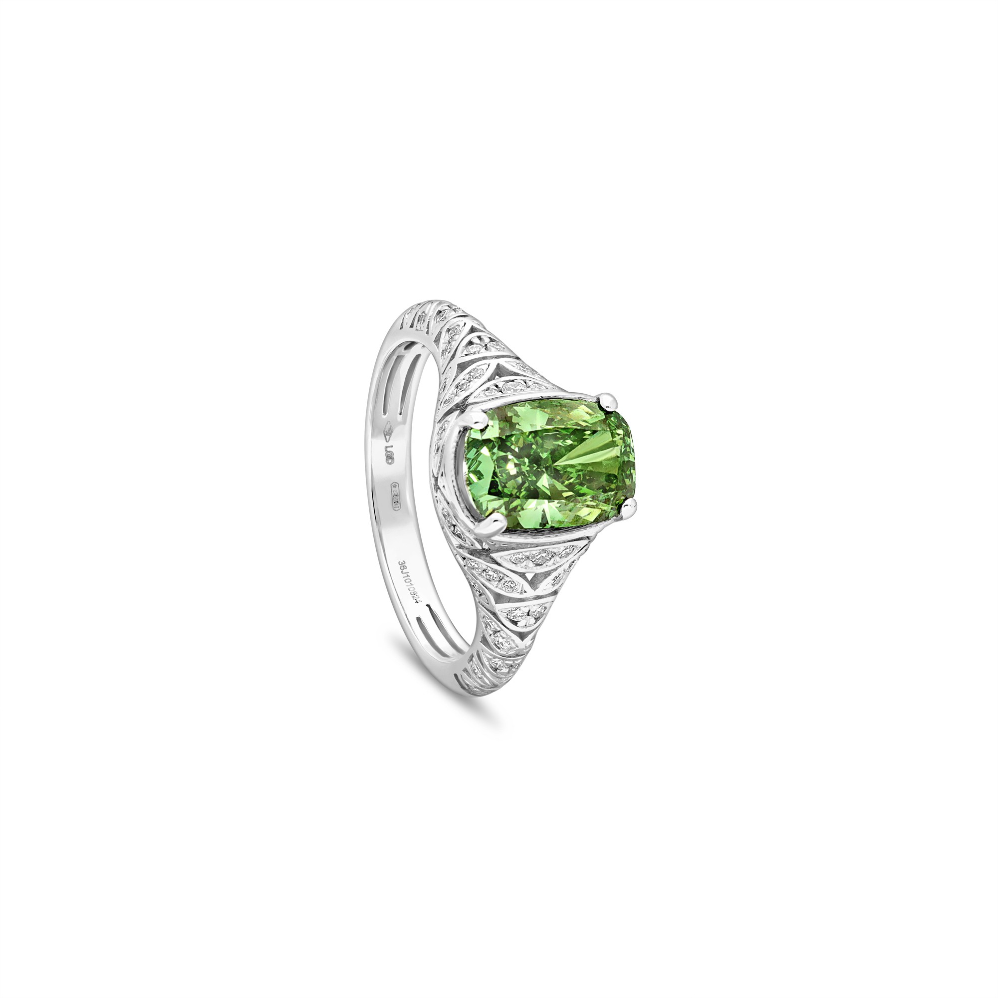 18 kt white gold ring with green diamond Luxury Milano size 14 - LUXURY MILANO
