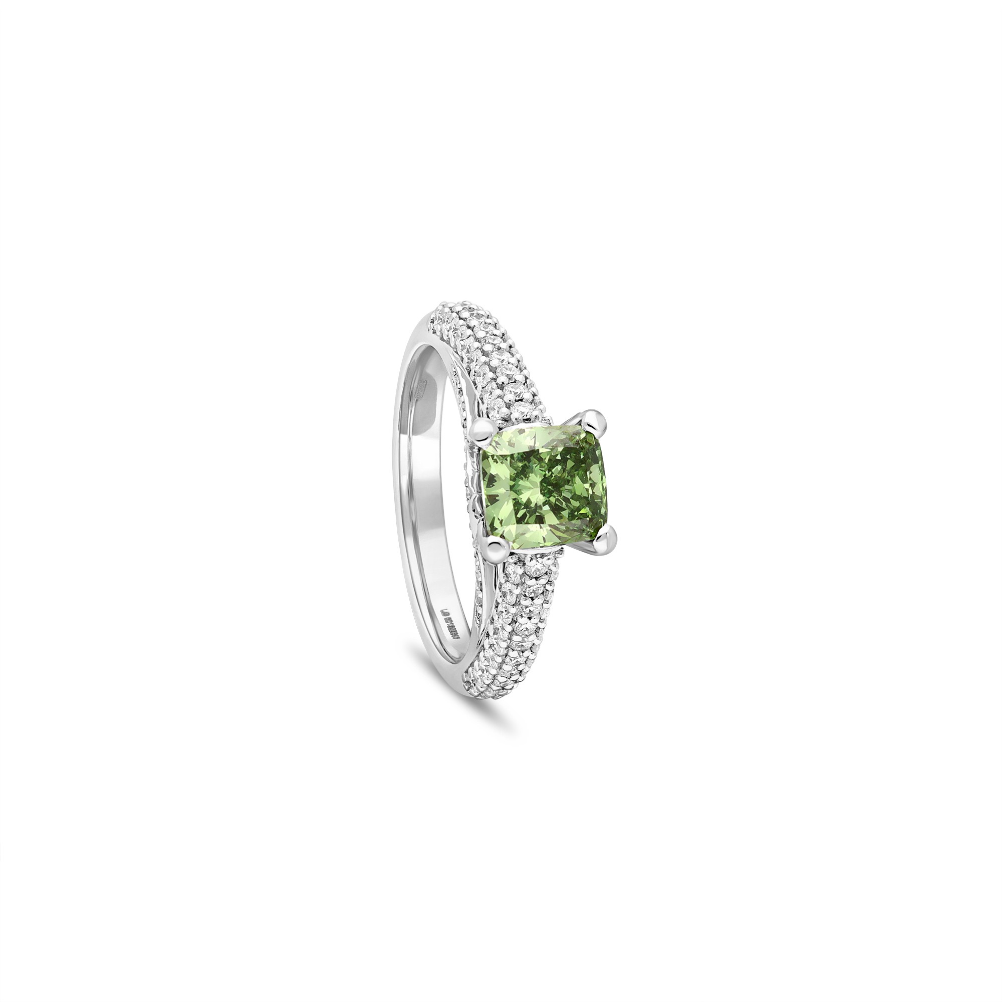 18 kt white gold ring with central green diamond Luxury Milano size 14 - LUXURY MILANO