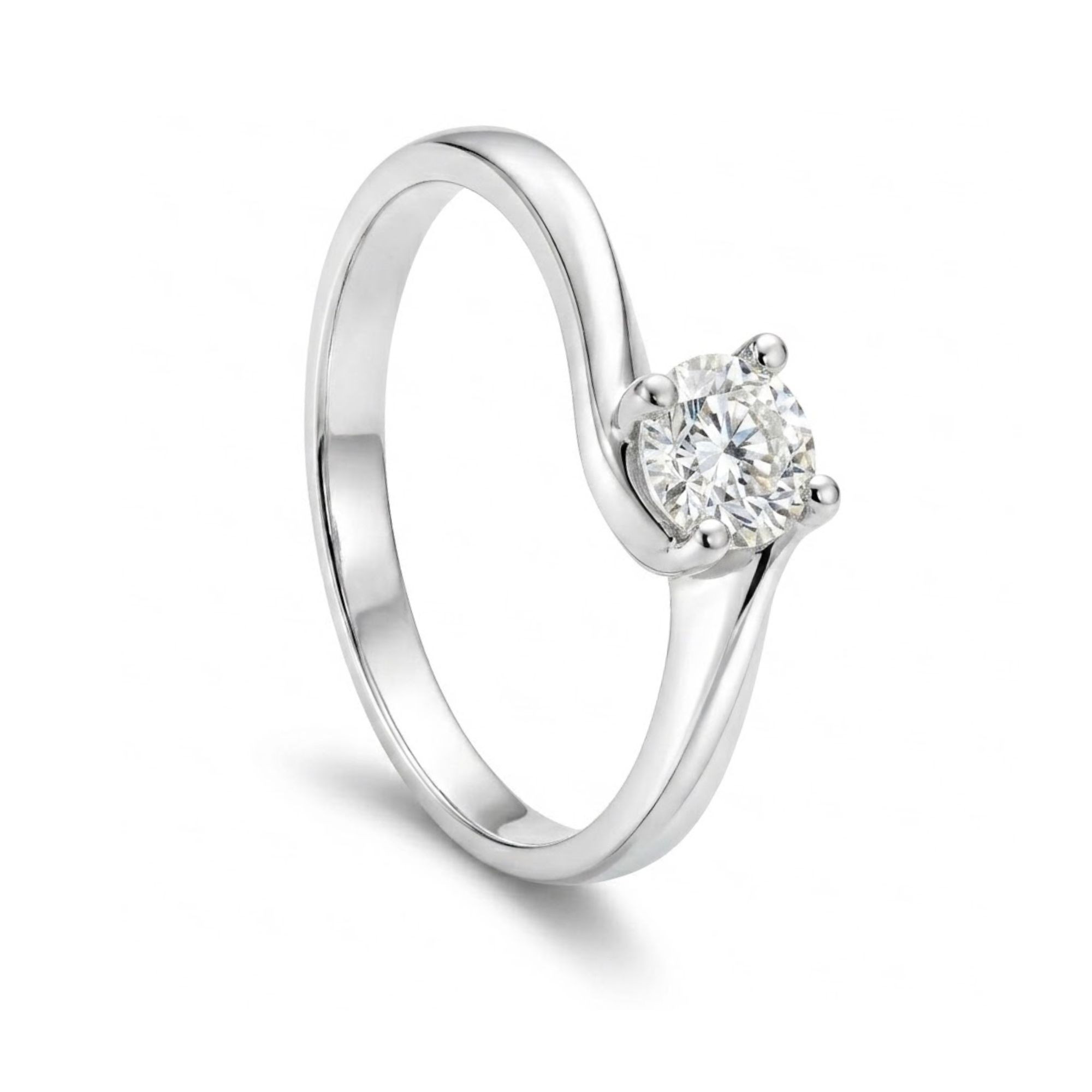 White gold solitaire ring with 0.37 ct diamonds size 13 Alfieri & St. John - ALFIERI & ST. JOHN